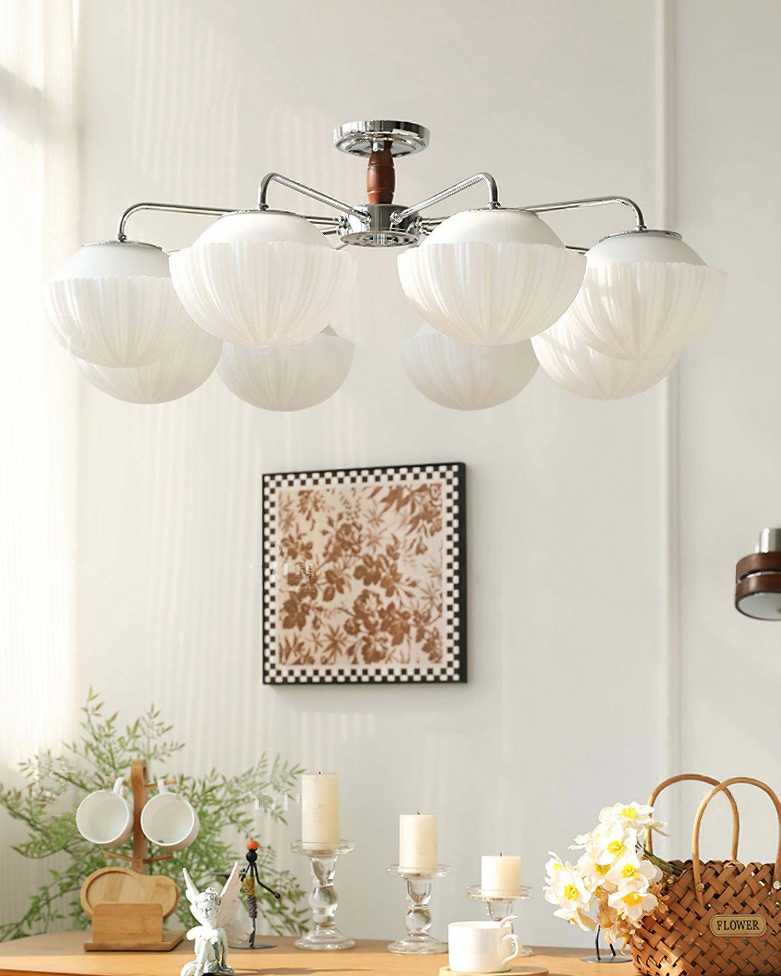 Rinivian Chandelier Retro Glass Chrome Wood