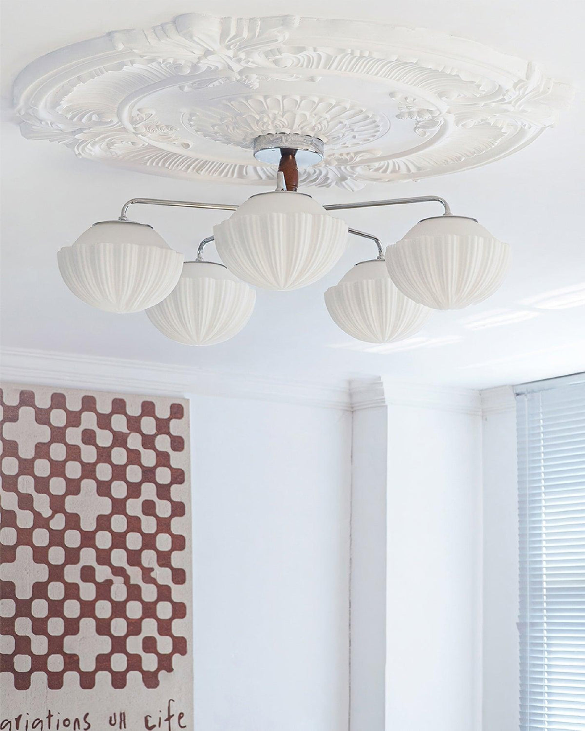 Rinivian Chandelier Retro Glass Chrome Wood