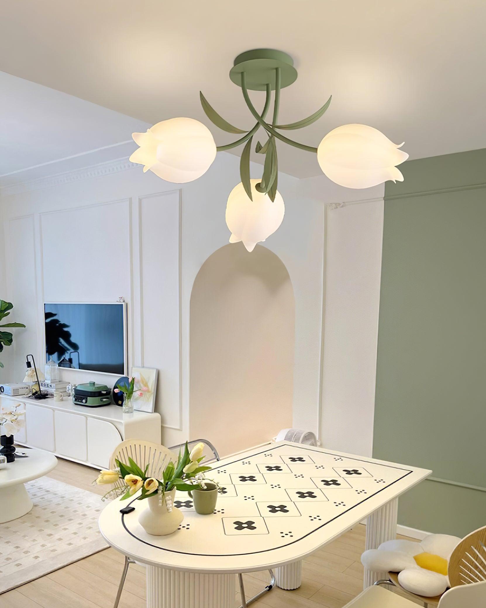 Lustra Ceiling Light Lily Flower Blossom Green Base - Neutral Decor