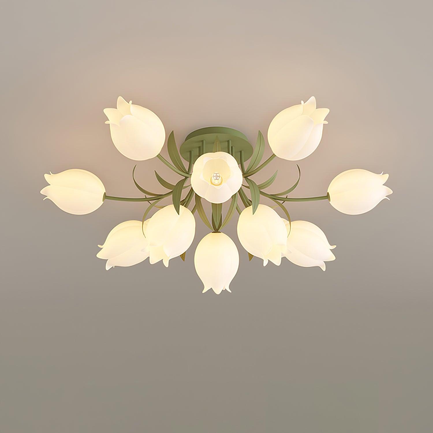 Lustra Ceiling Light Lily Flower Blossom Green Base - Neutral Decor