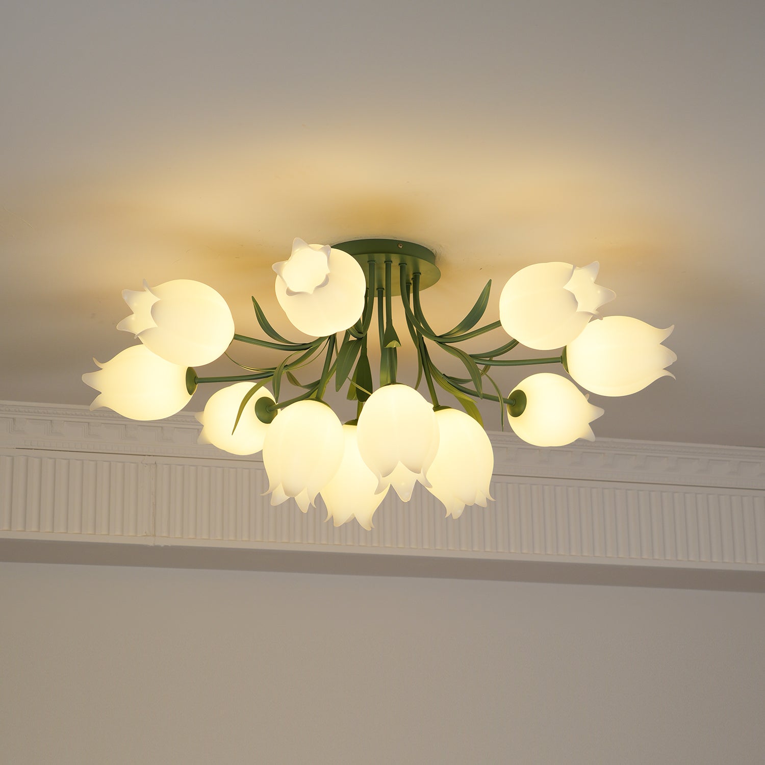 Lustra Ceiling Light Lily Flower Blossom Green Base - Neutral Decor
