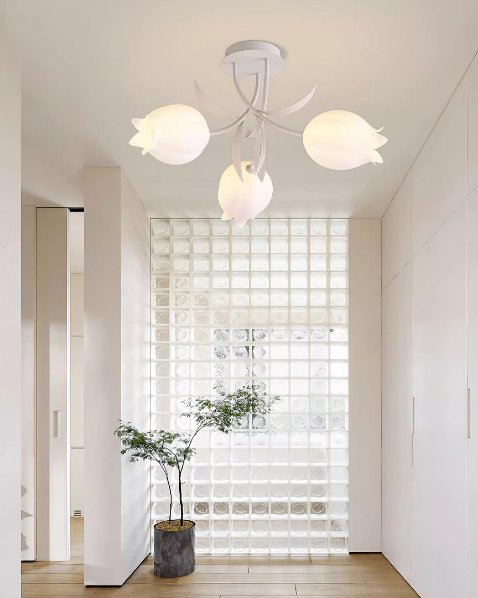 Lustra Ceiling Light Lily Flower Blossom Green Base - Neutral Decor