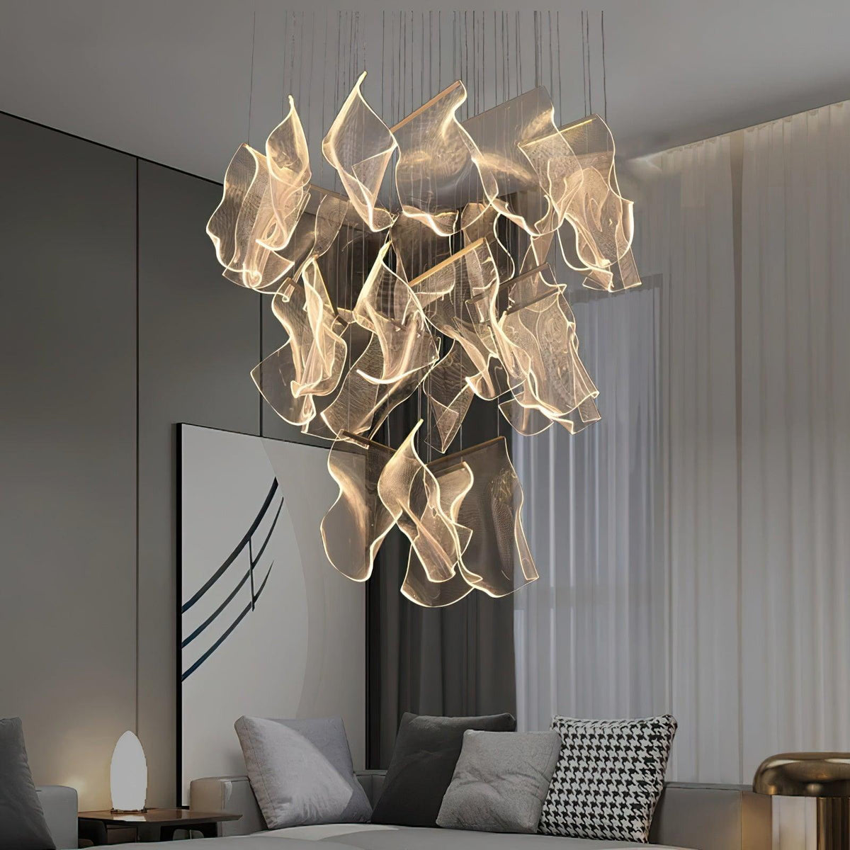 Lucuian Chandelier Acrylic LED Abstract Floating