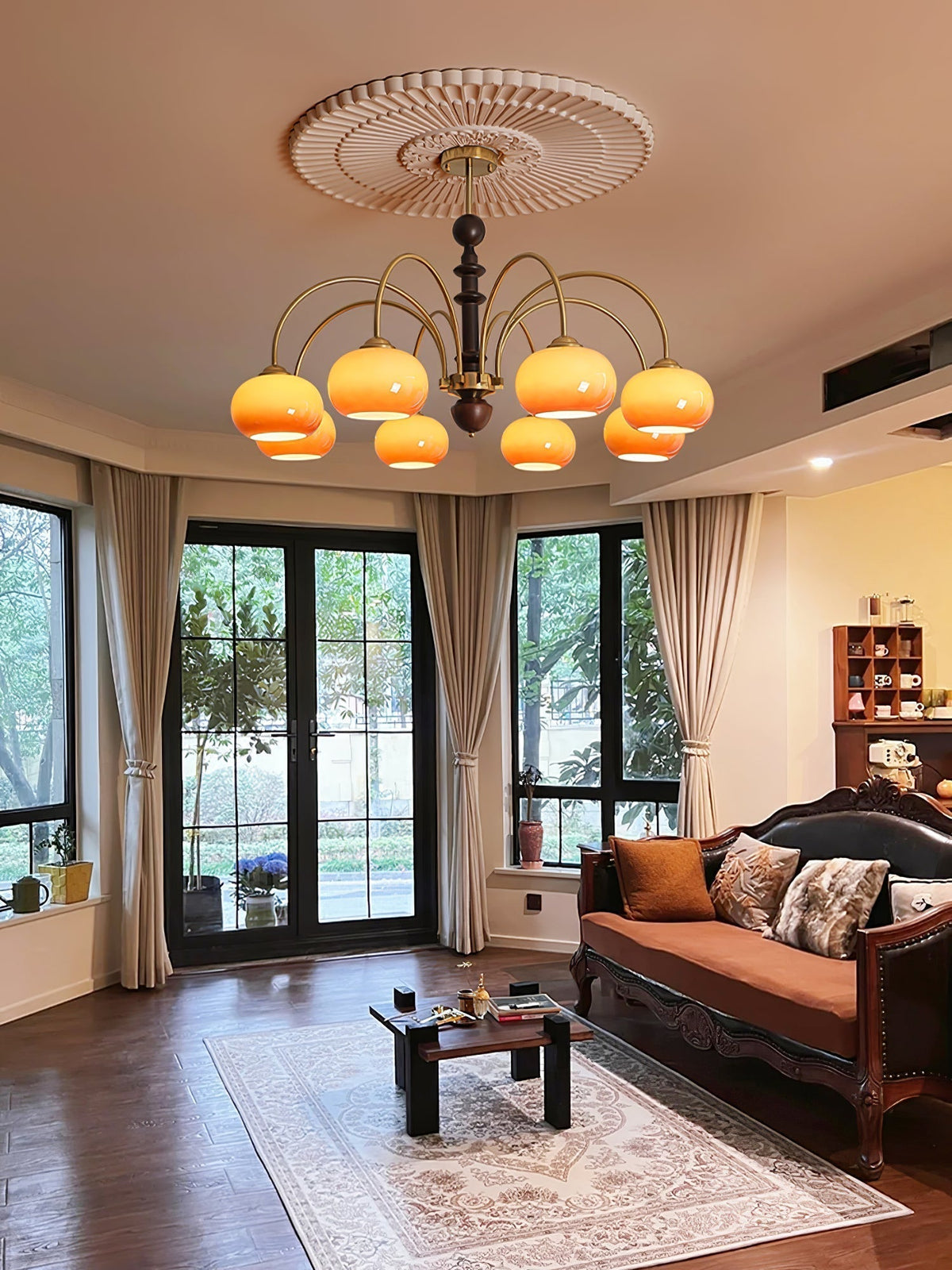 Calveth Chandelier Brass Glass Persimmon Shape