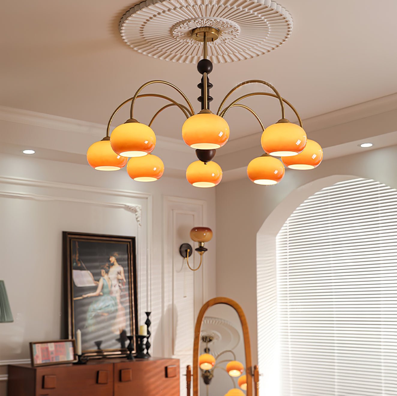 Calveth Chandelier Brass Glass Persimmon Shape