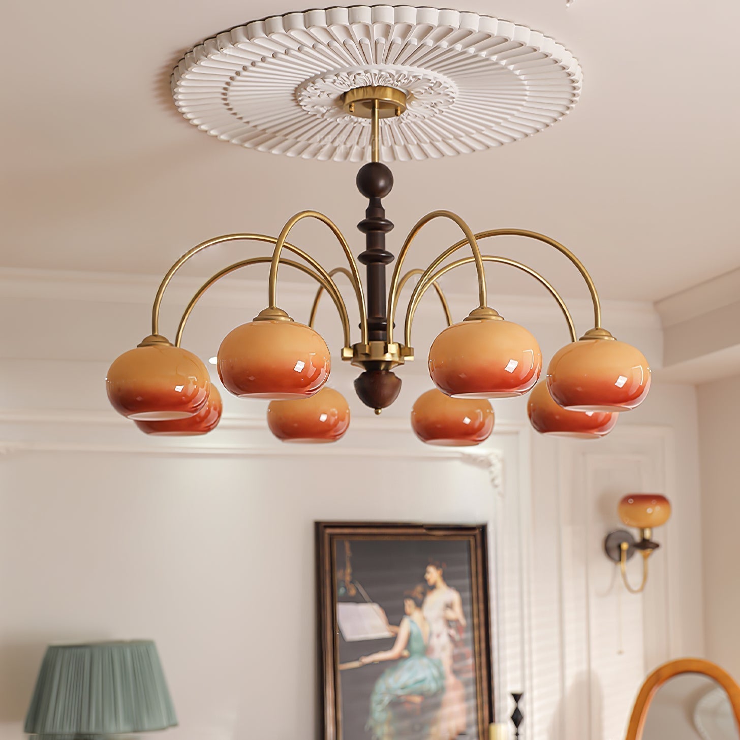 Calveth Chandelier Brass Glass Persimmon Shape