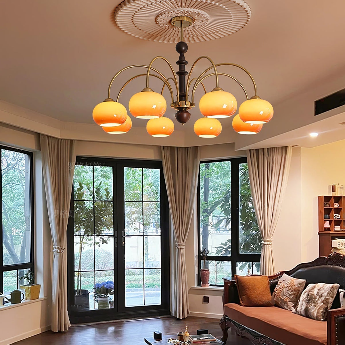 Calveth Chandelier Brass Glass Persimmon Shape
