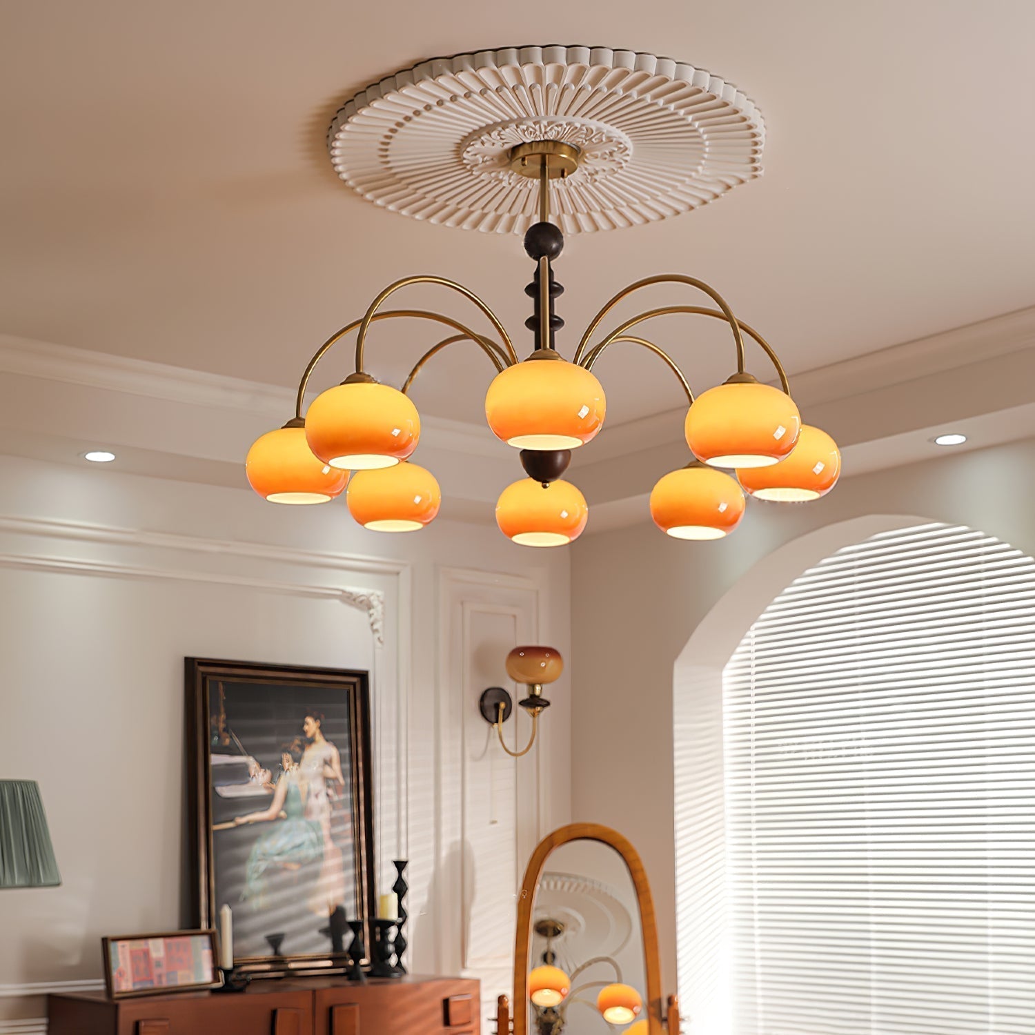 Calveth Chandelier Brass Glass Persimmon Shape