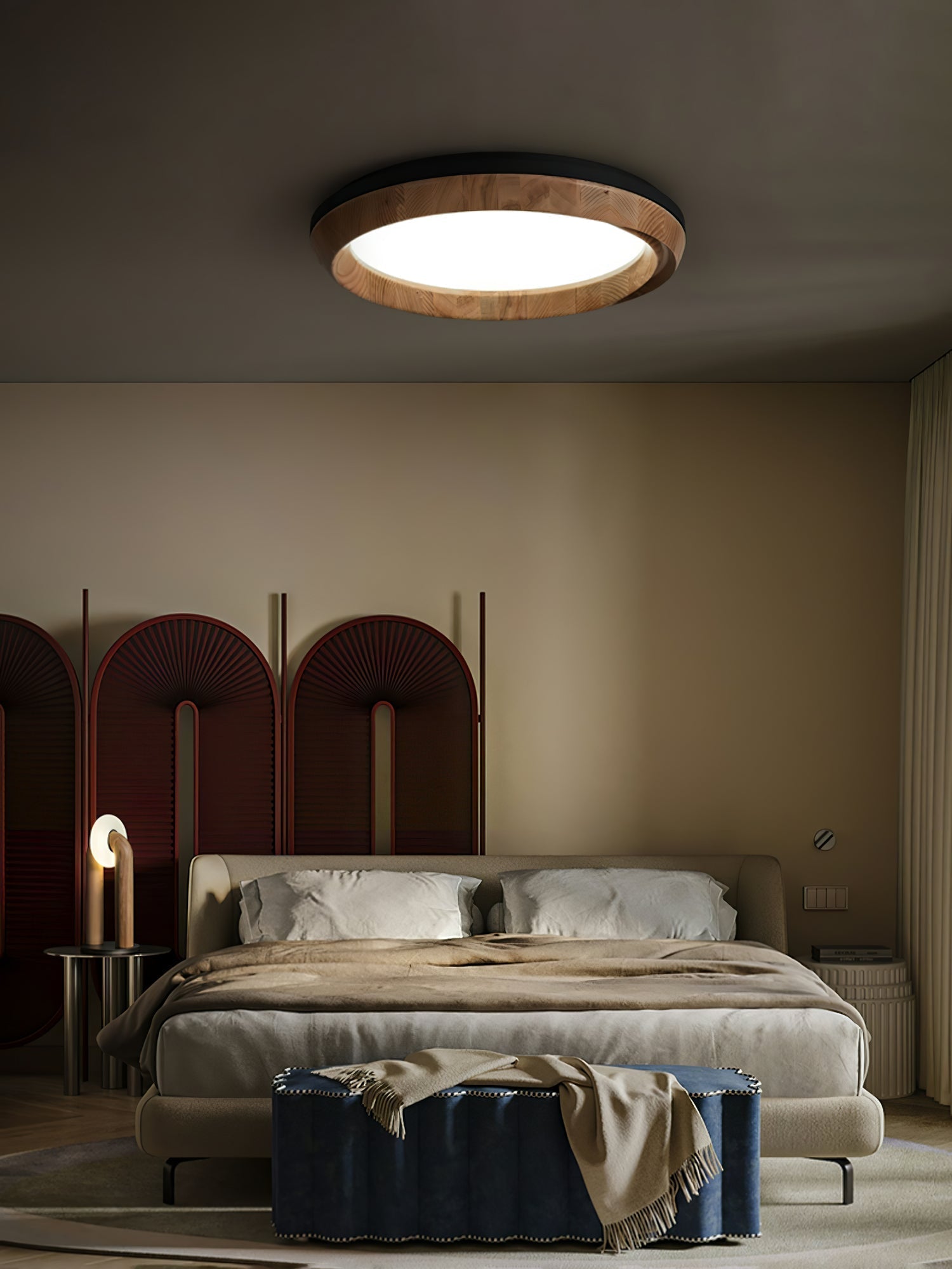 Aurdoreth Modern Minimalist Ripple Wood Ceiling Light