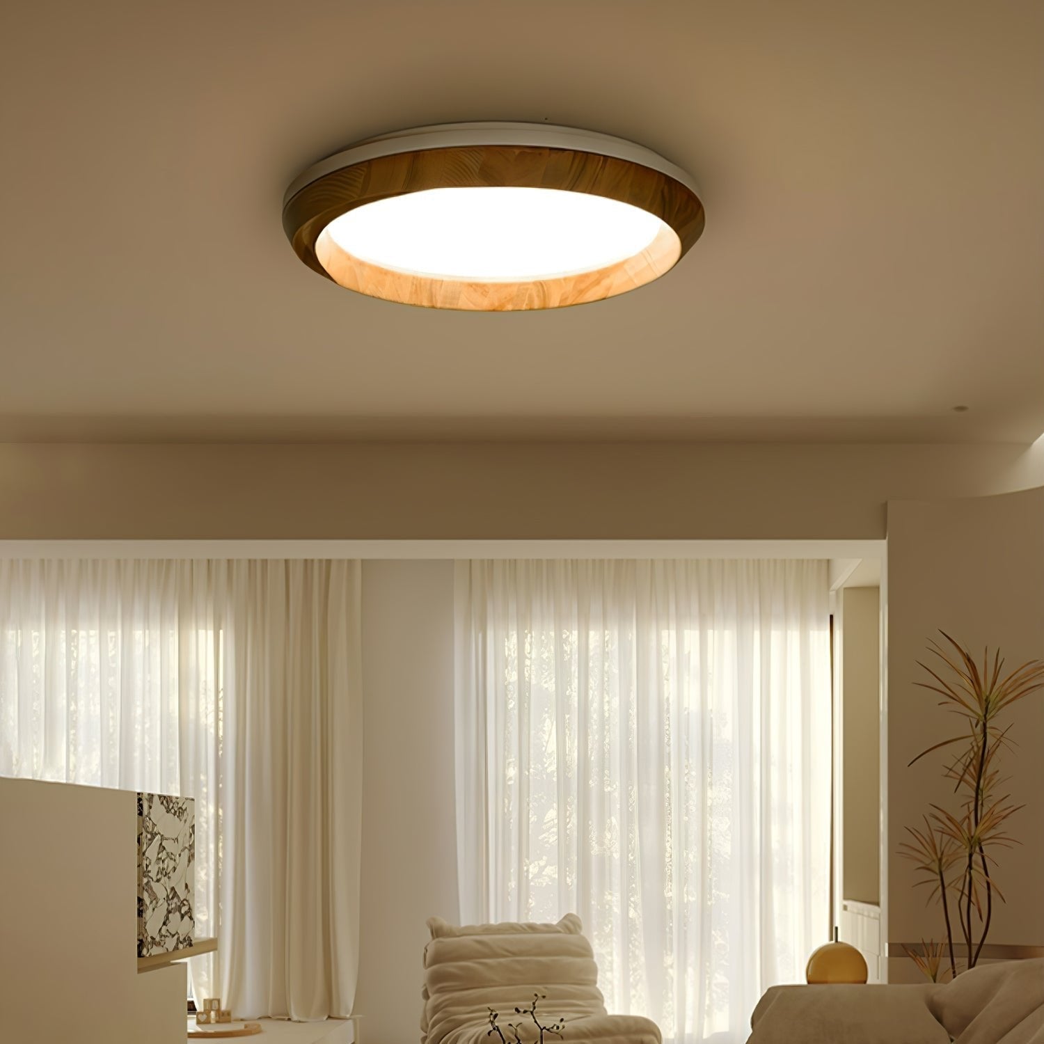 Aurdoreth Modern Minimalist Ripple Wood Ceiling Light