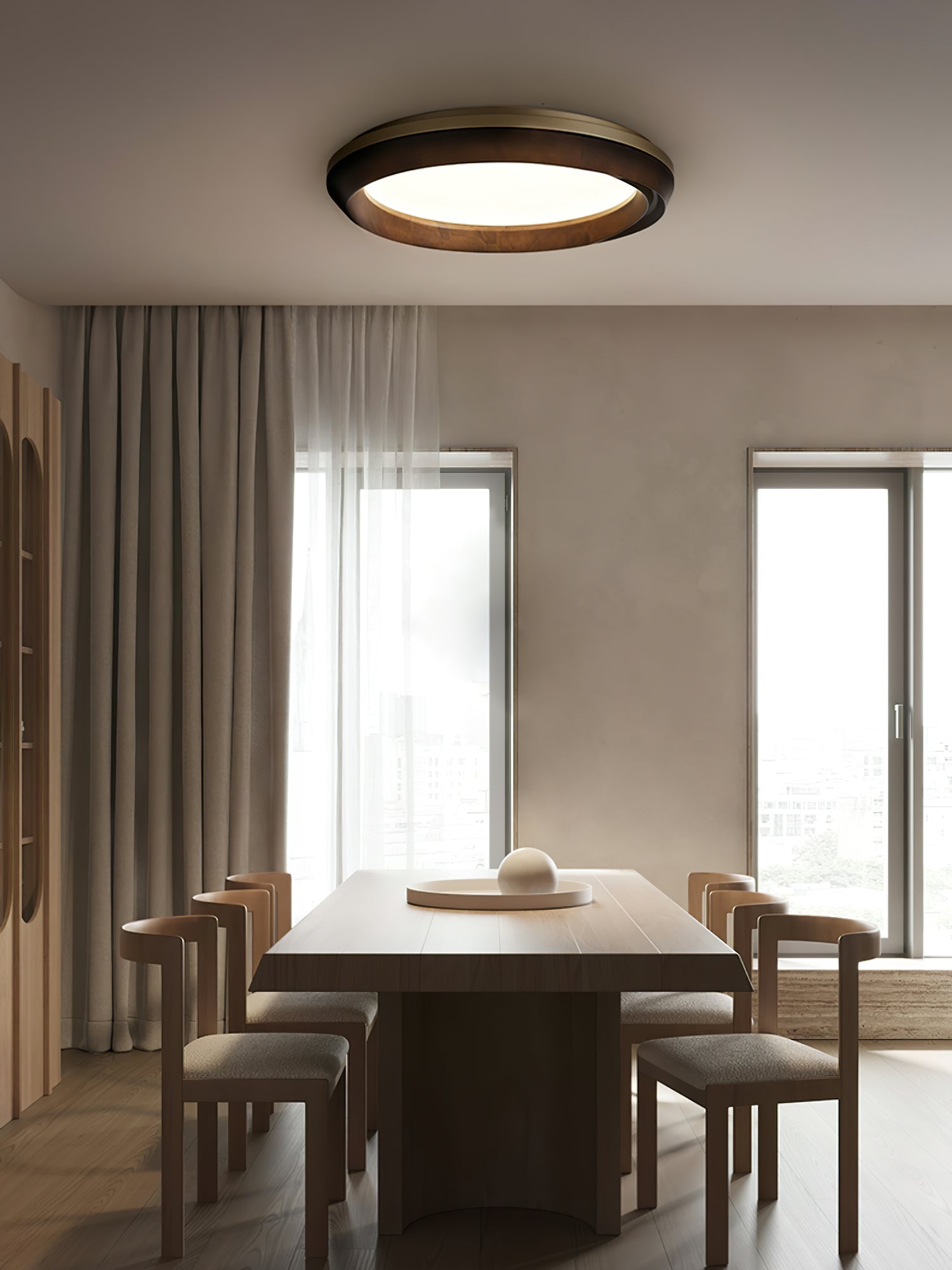Aurdoreth Modern Minimalist Ripple Wood Ceiling Light