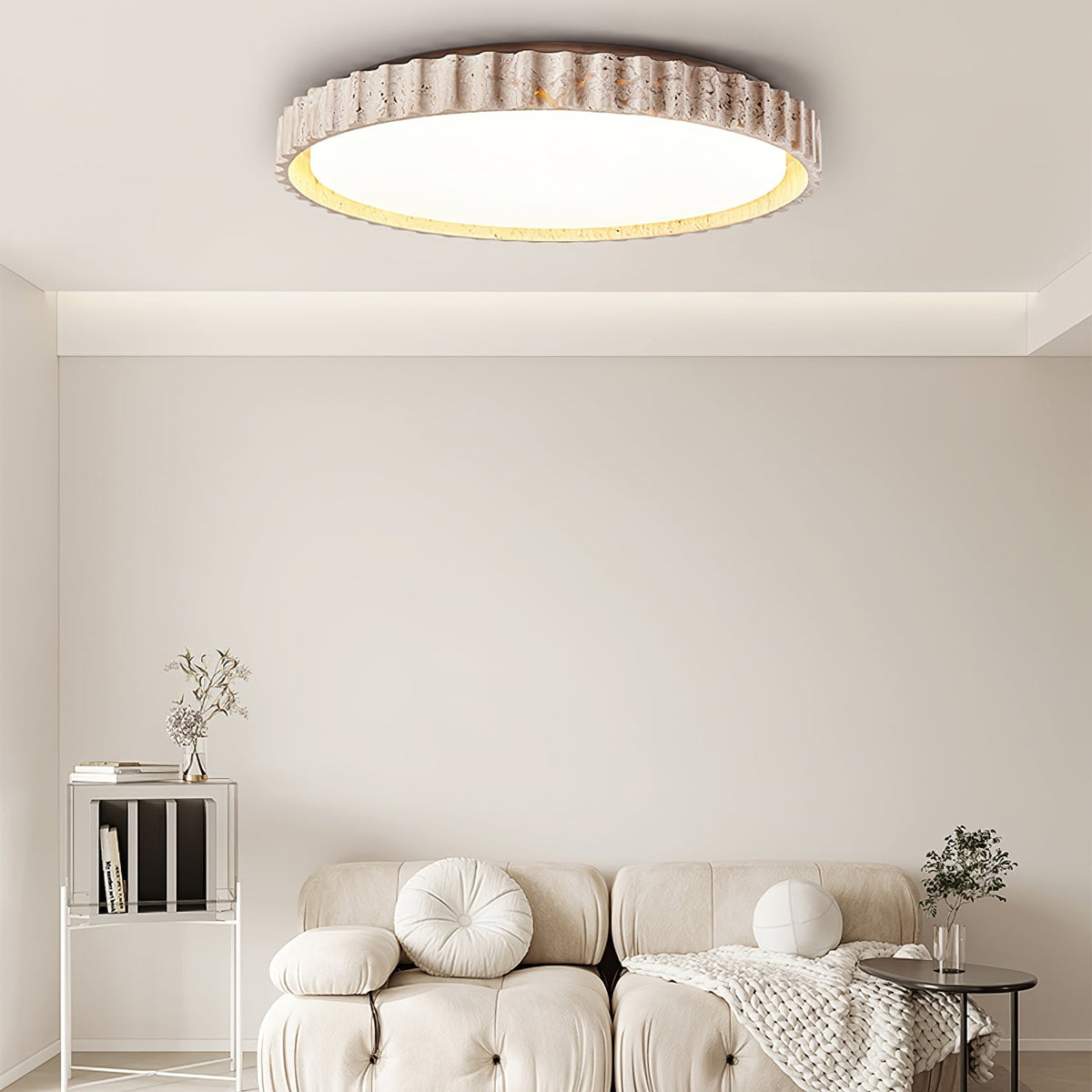 Obsidian Fluted Ring Travertine Ceiling Light