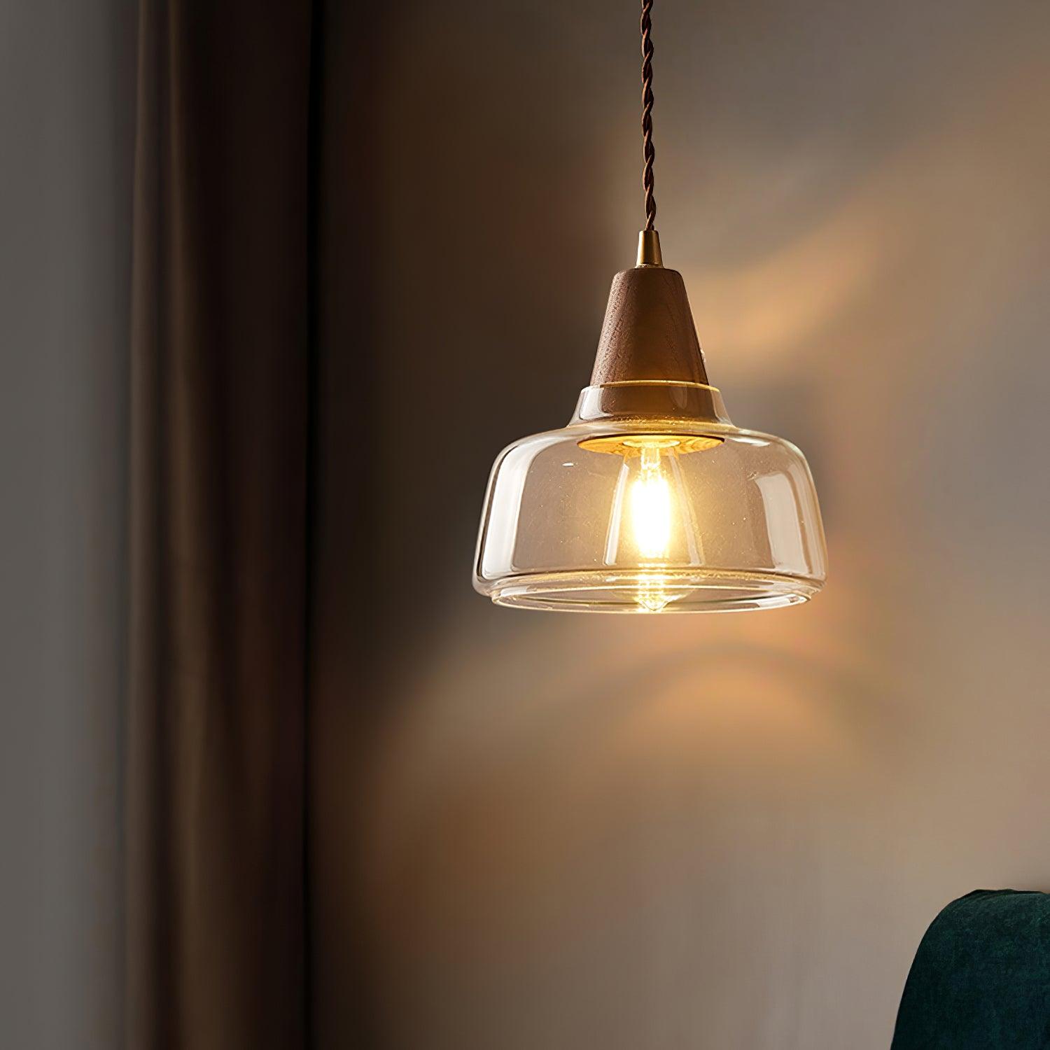 Wall Lamp Amber Glass Shade Tapered Walnut Accent Soft Glow Modern - Neutral Decor