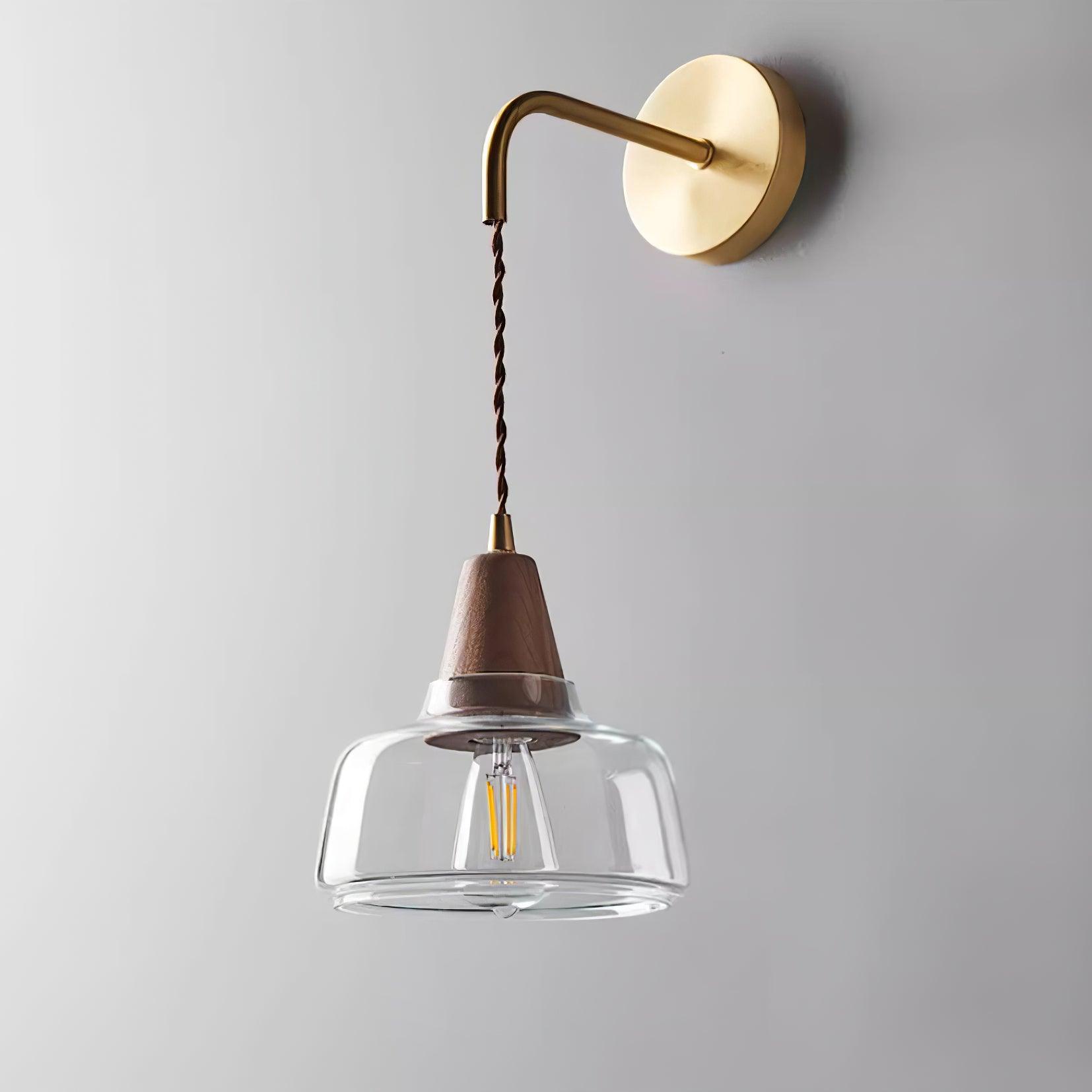 Wall Lamp Amber Glass Shade Tapered Walnut Accent Soft Glow Modern - Neutral Decor
