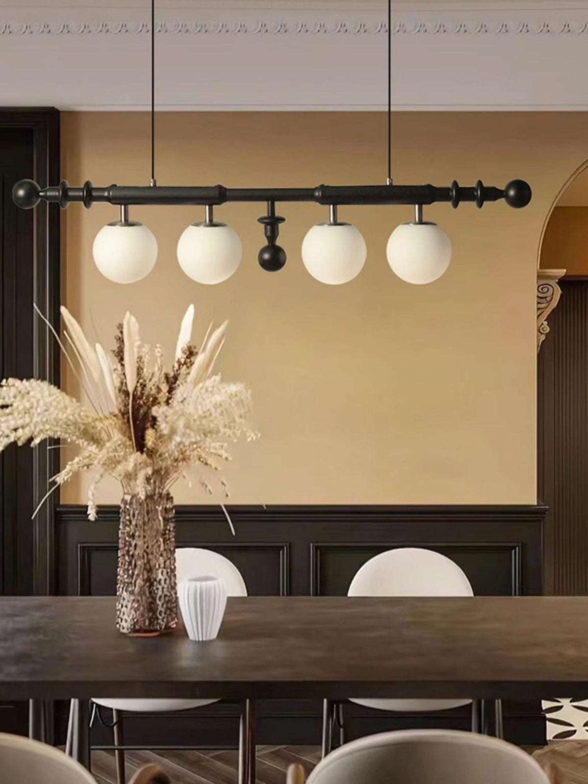 Elvalelle Chandelier Roman Column Walnut Wood Glass