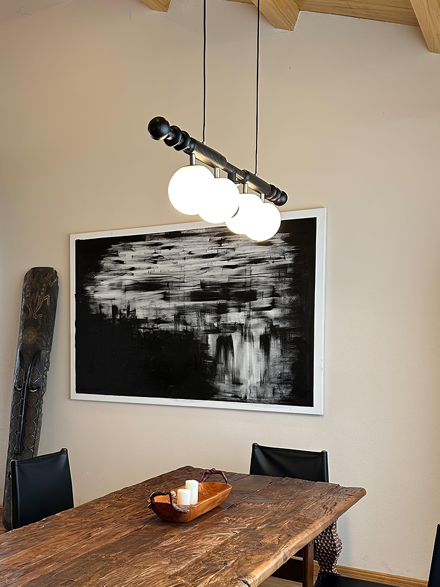 Elvalelle Chandelier Roman Column Walnut Wood Glass