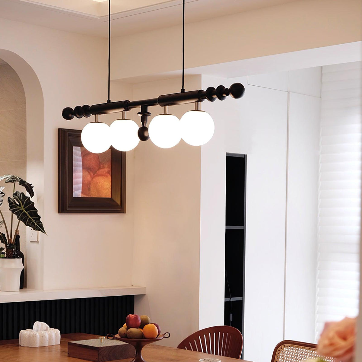 Elvalelle Chandelier Roman Column Walnut Wood Glass