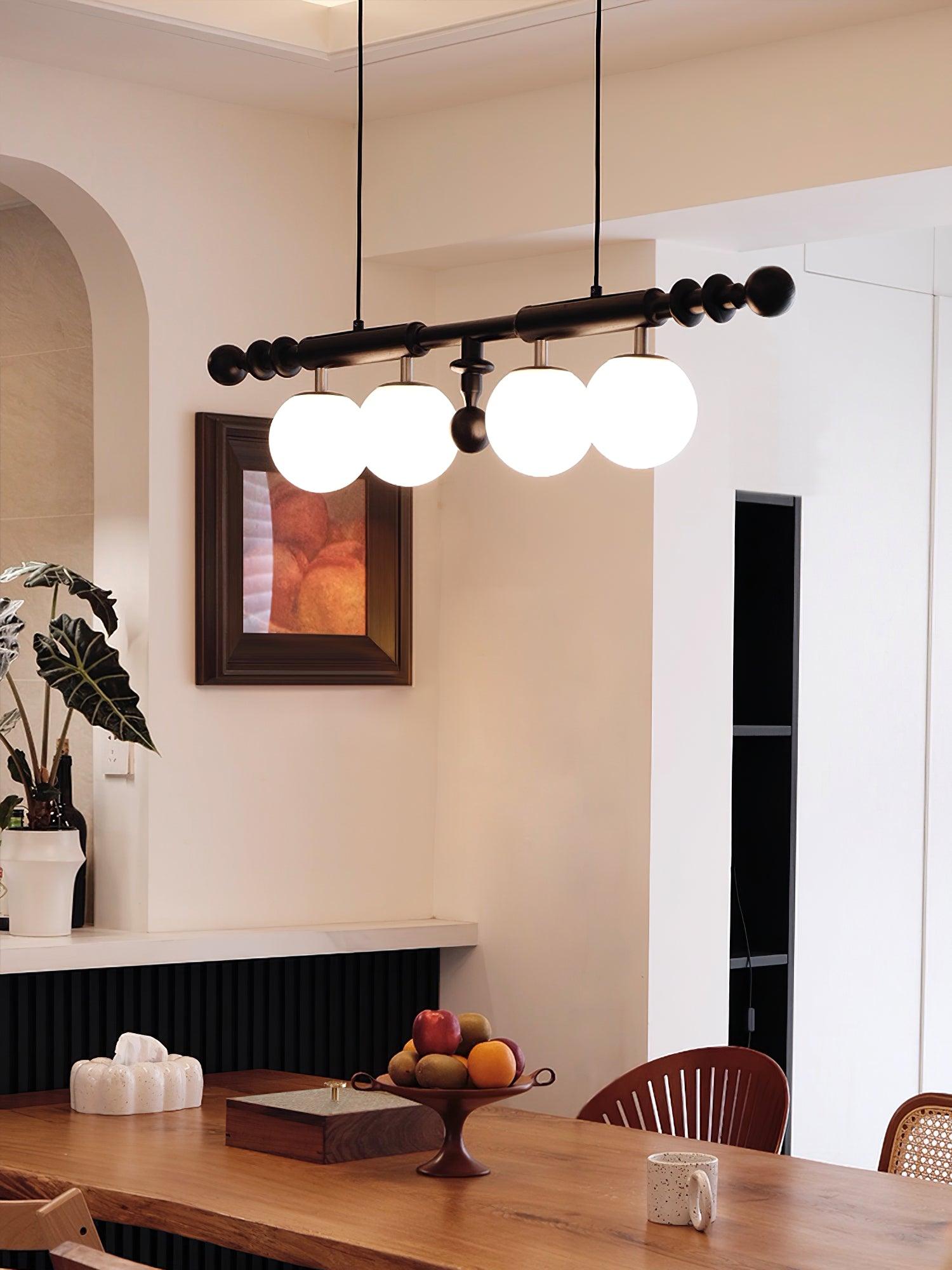 Elvalelle Chandelier Roman Column Walnut Wood Glass