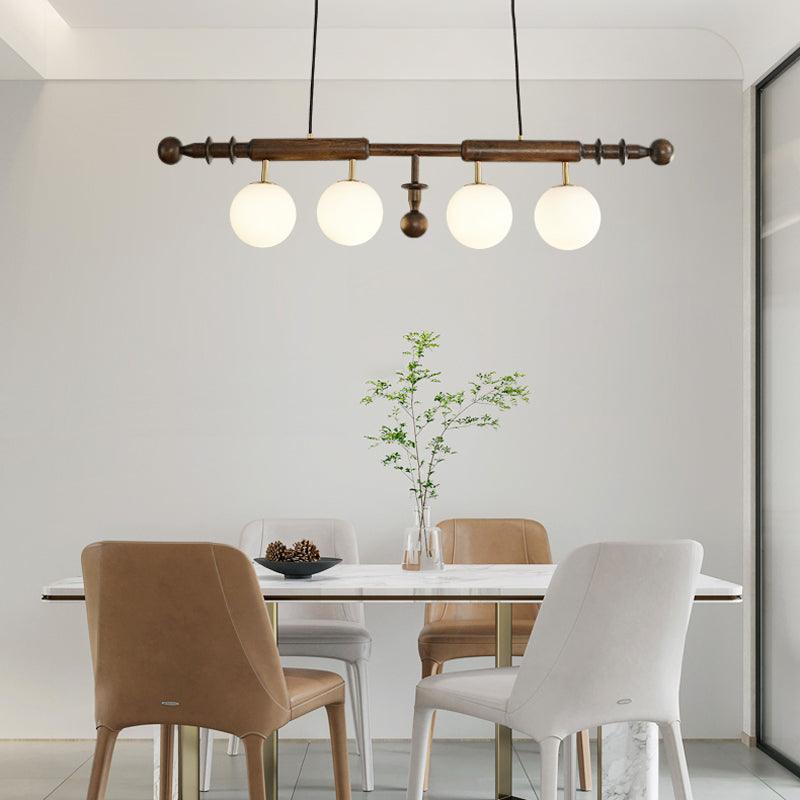 Elvalelle Chandelier Roman Column Walnut Wood Glass