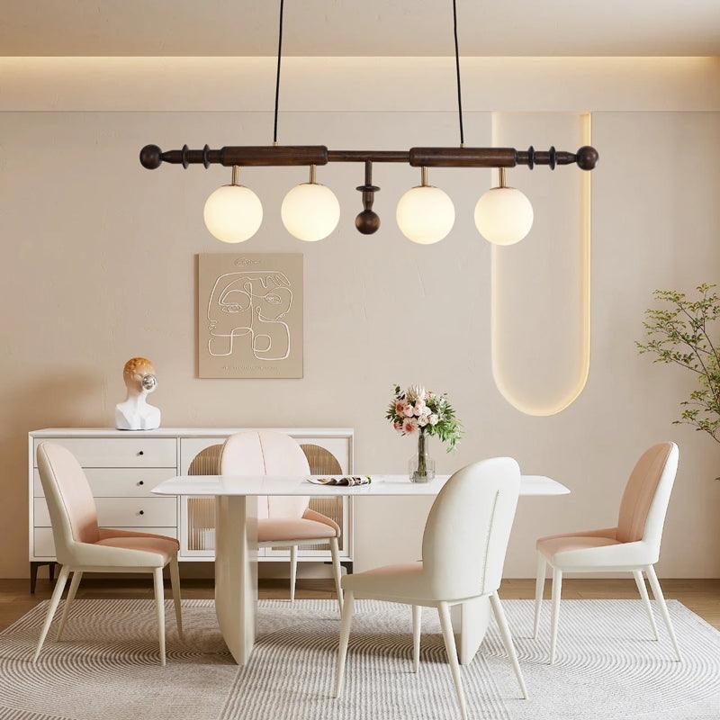 Elvalelle Chandelier Roman Column Walnut Wood Glass