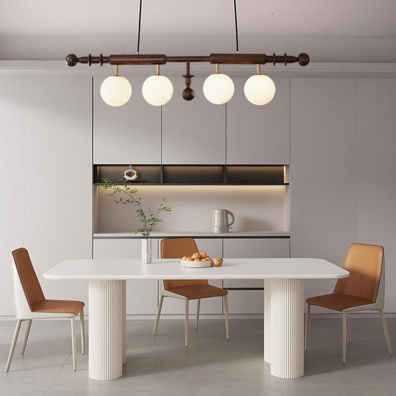 Elvalelle Chandelier Roman Column Walnut Wood Glass