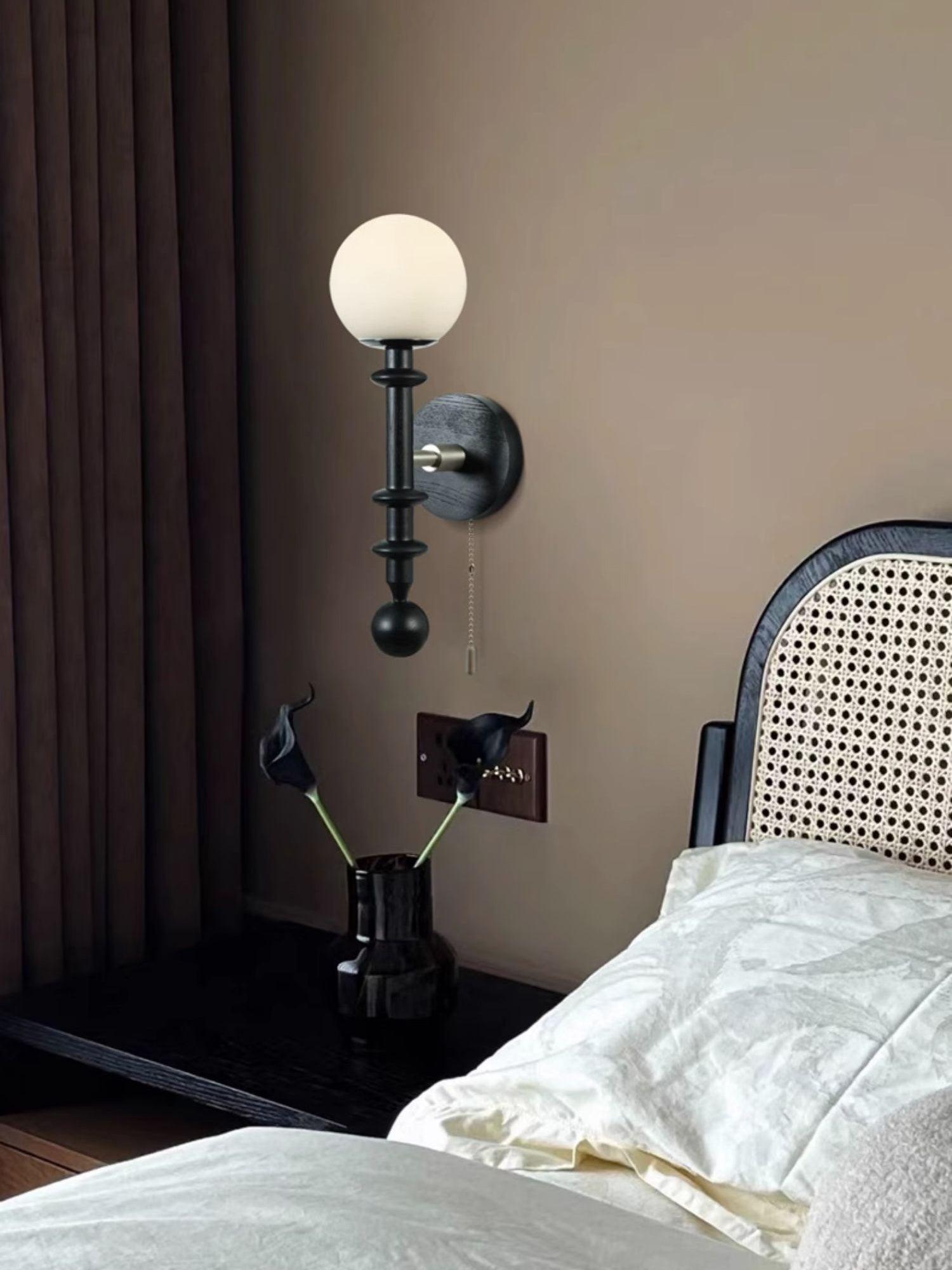 Elmiror Elegance Roman Column Glass Wood Wall Lamp