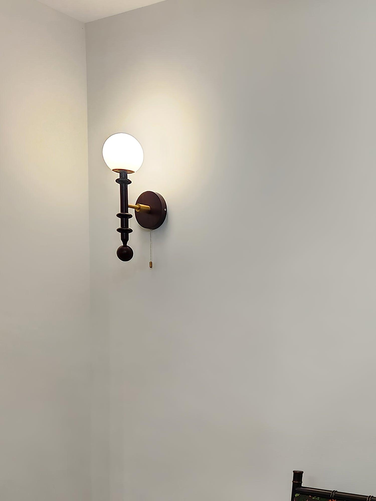 Elmiror Elegance Roman Column Glass Wood Wall Lamp
