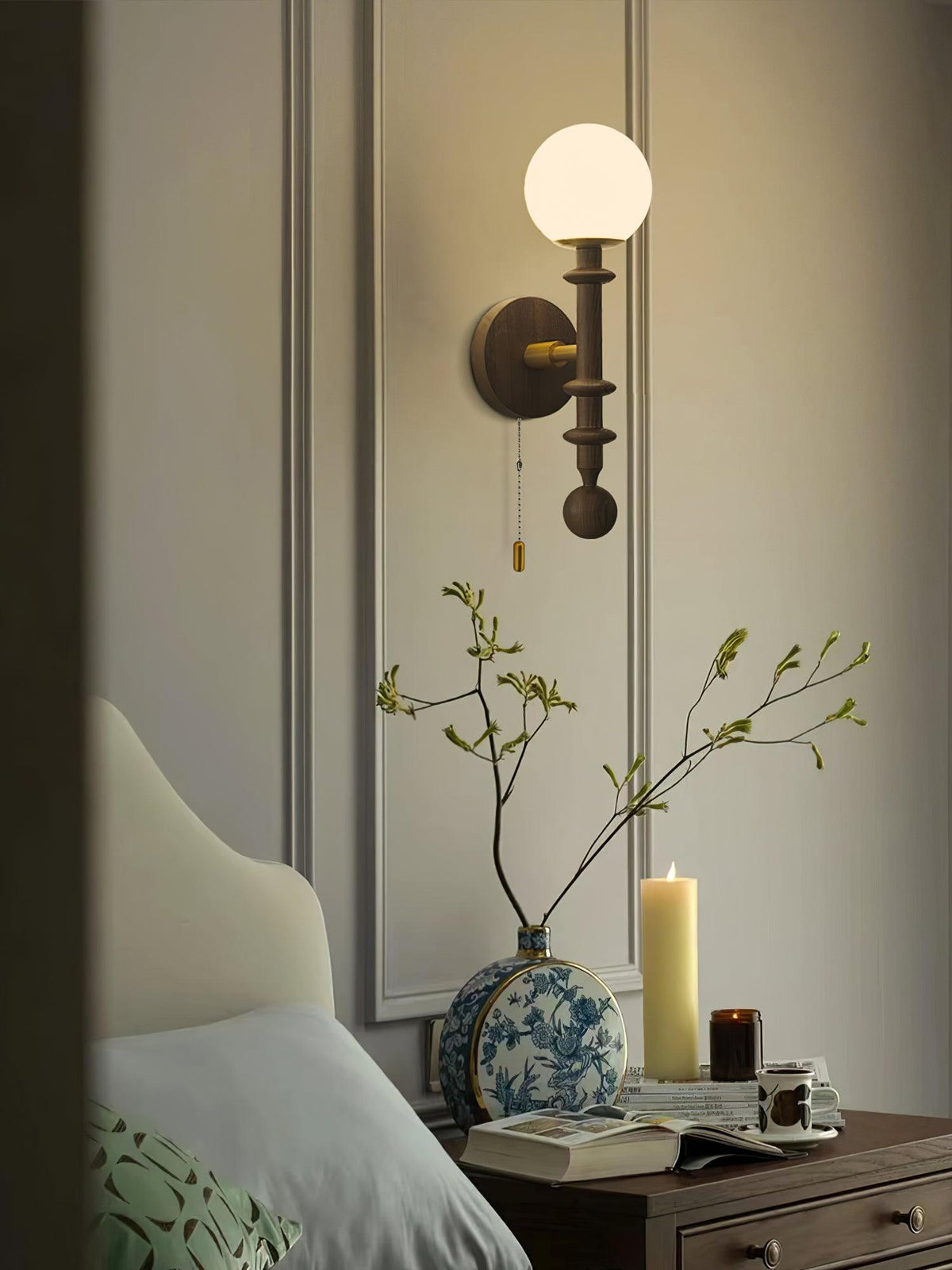 Elmiror Elegance Roman Column Glass Wood Wall Lamp