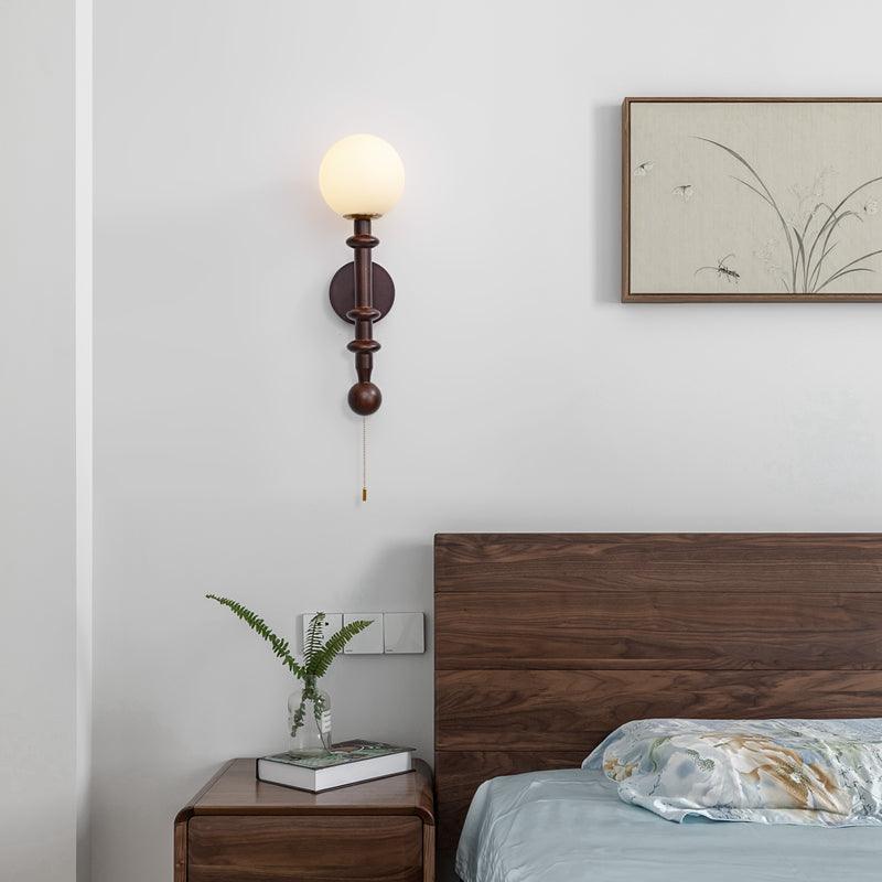 Elmiror Elegance Roman Column Glass Wood Wall Lamp