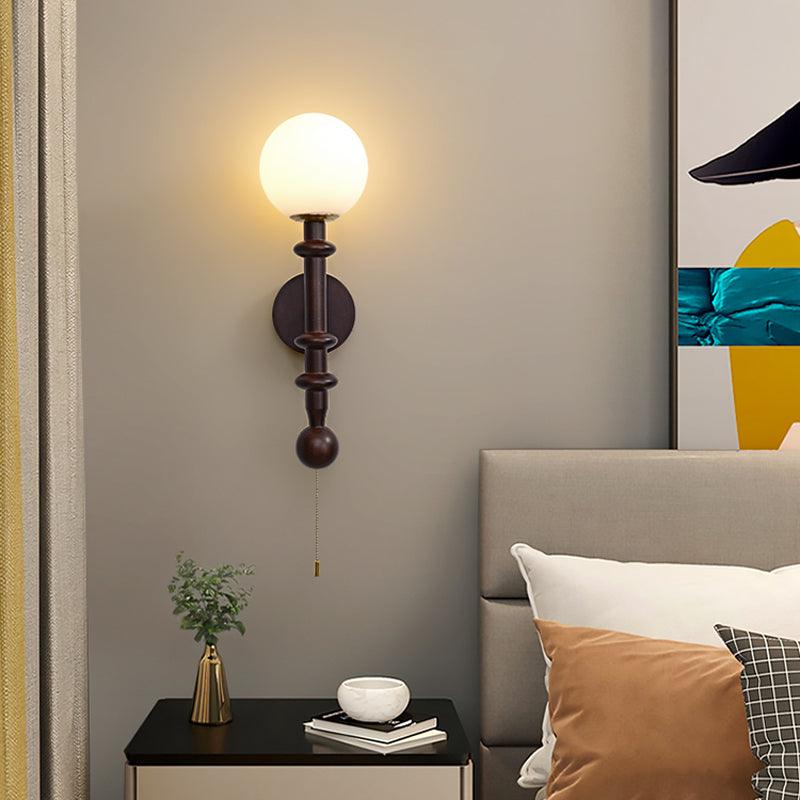 Elmiror Elegance Roman Column Glass Wood Wall Lamp