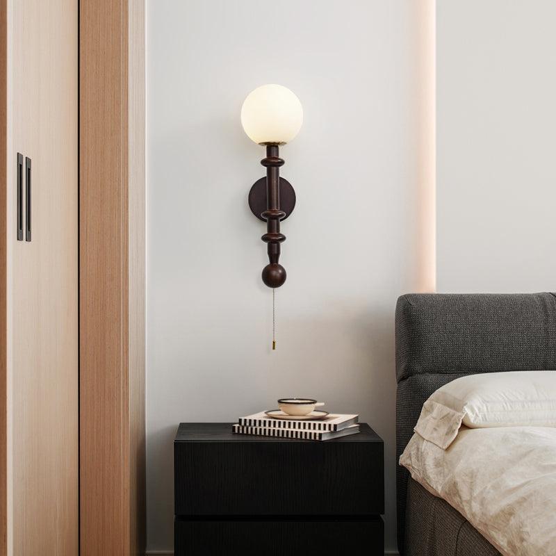Elmiror Elegance Roman Column Glass Wood Wall Lamp