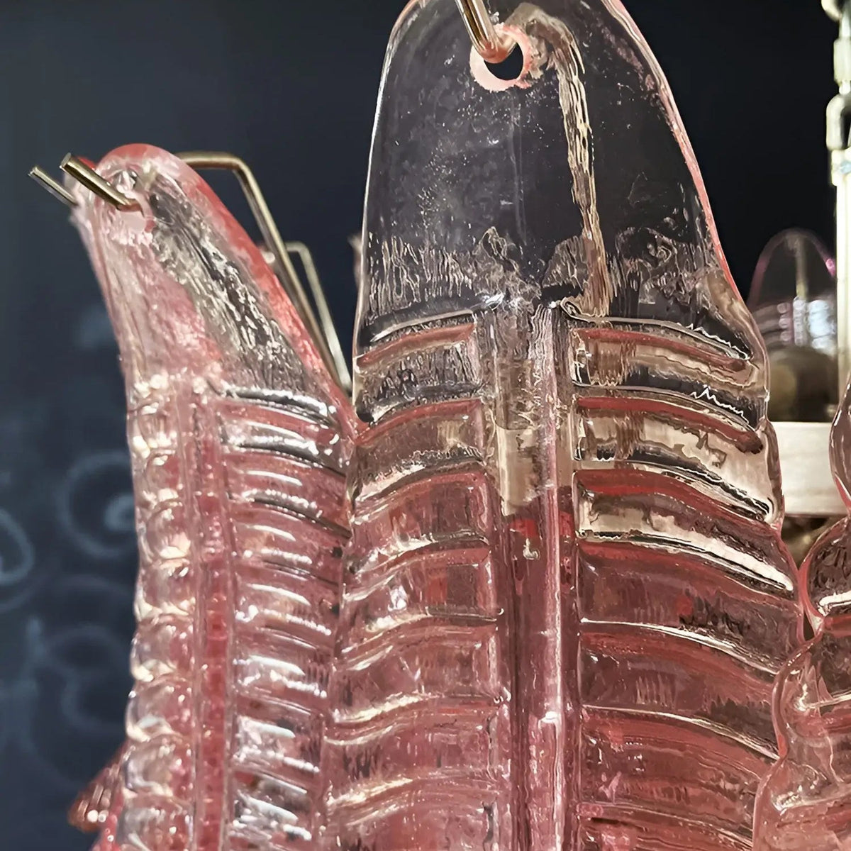Liorisian Chandelier Pink Murano Glass Leaves Cascading Romantic