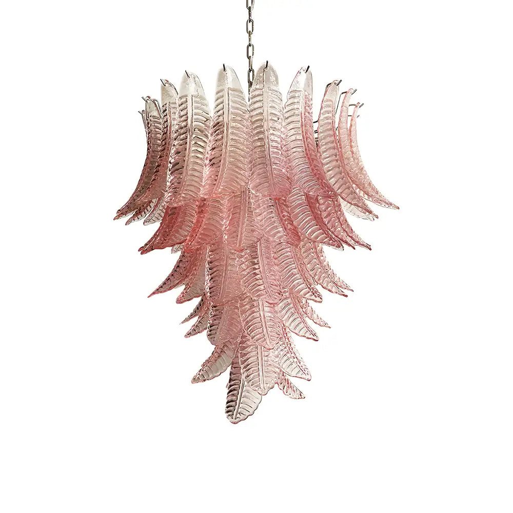 Liorisian Chandelier Pink Murano Glass Leaves Cascading Romantic