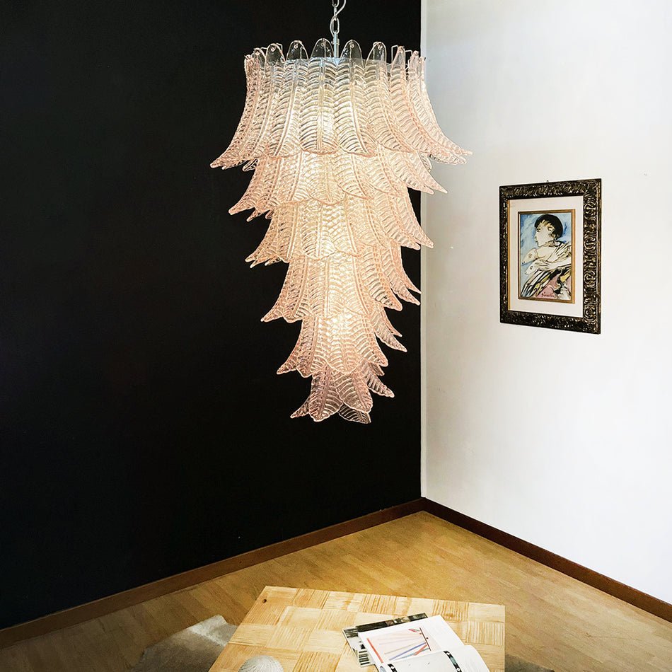 Liorisian Chandelier Pink Murano Glass Leaves Cascading Romantic