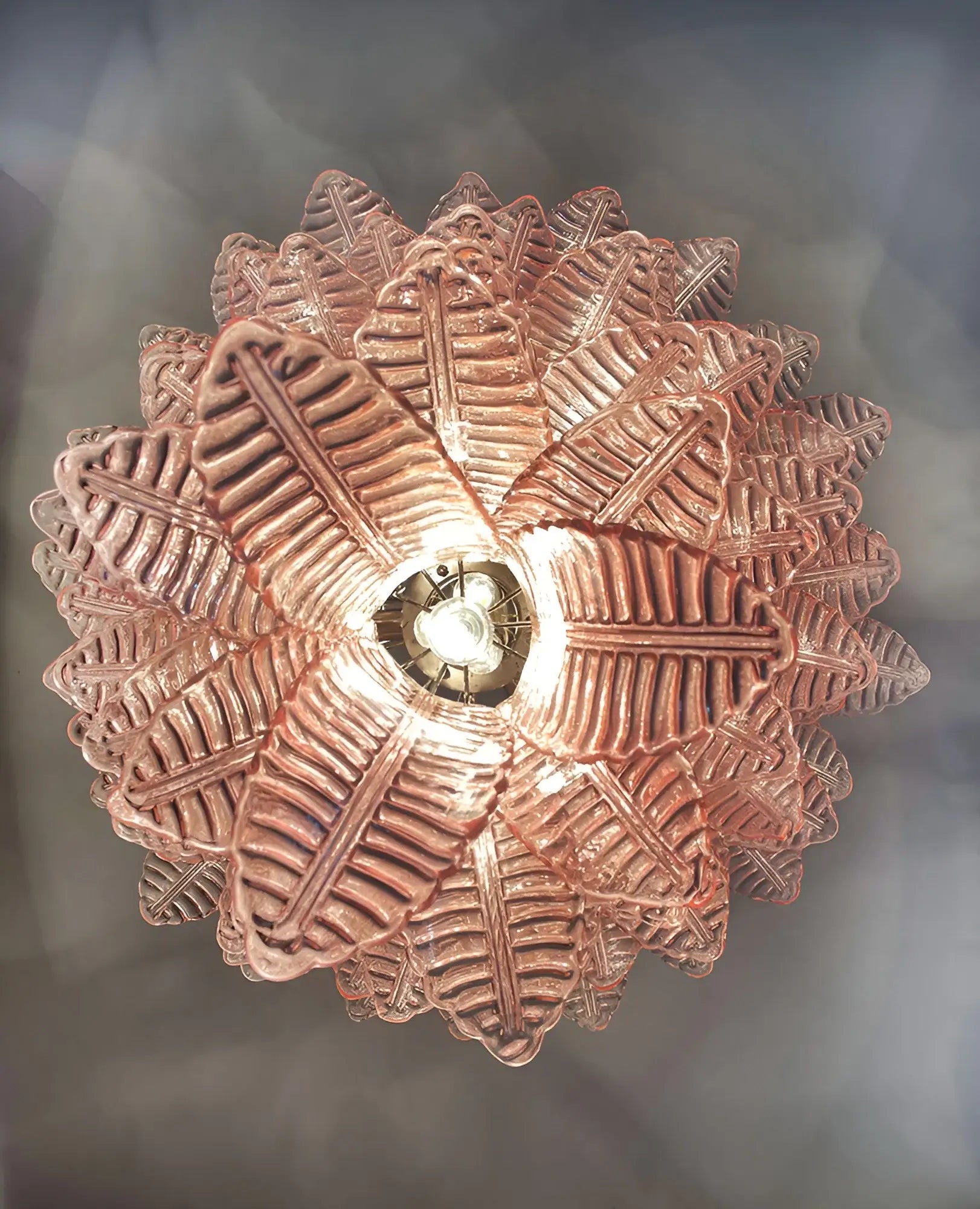 Liorisian Chandelier Pink Murano Glass Leaves Cascading Romantic