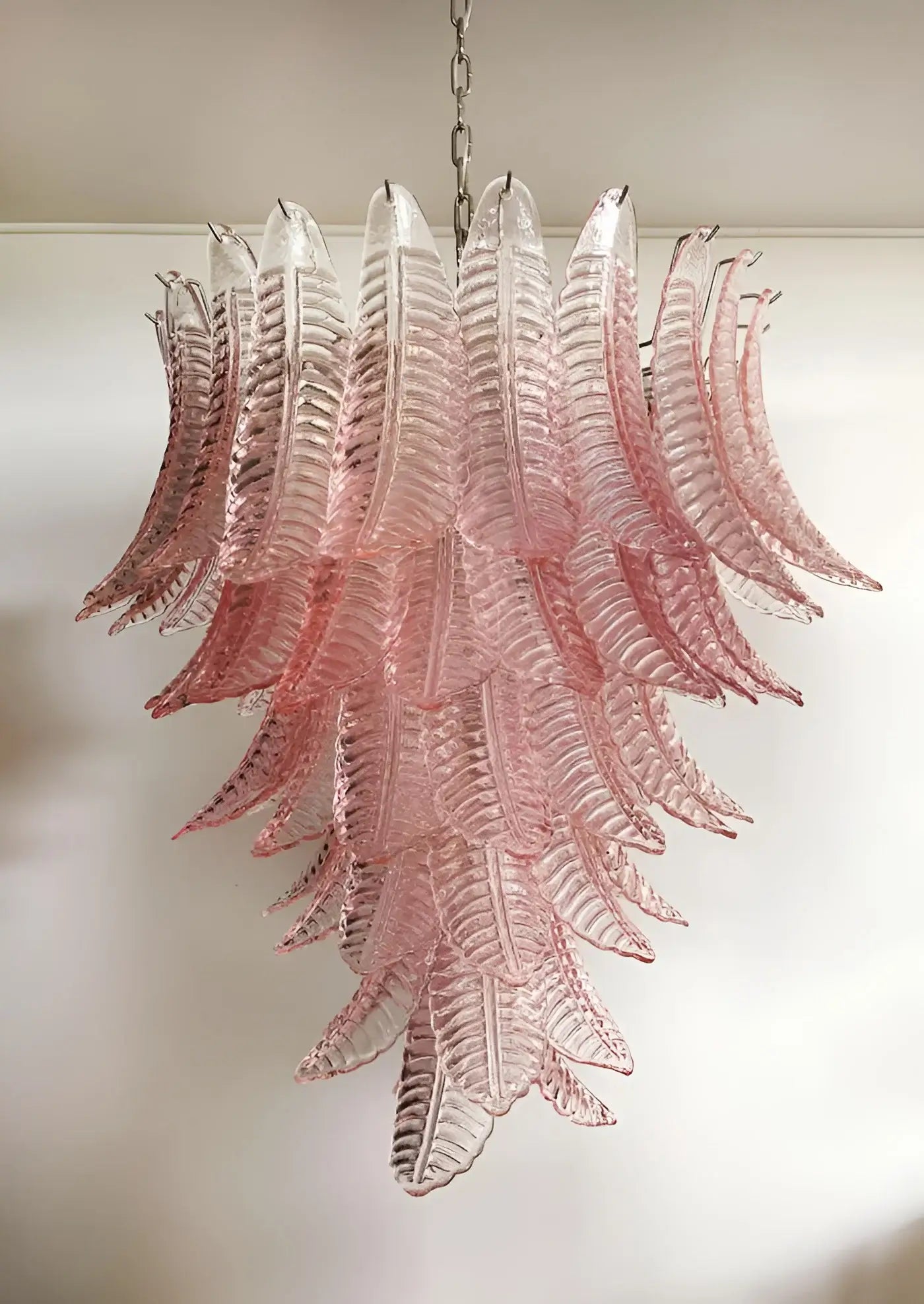 Liorisian Chandelier Pink Murano Glass Leaves Cascading Romantic