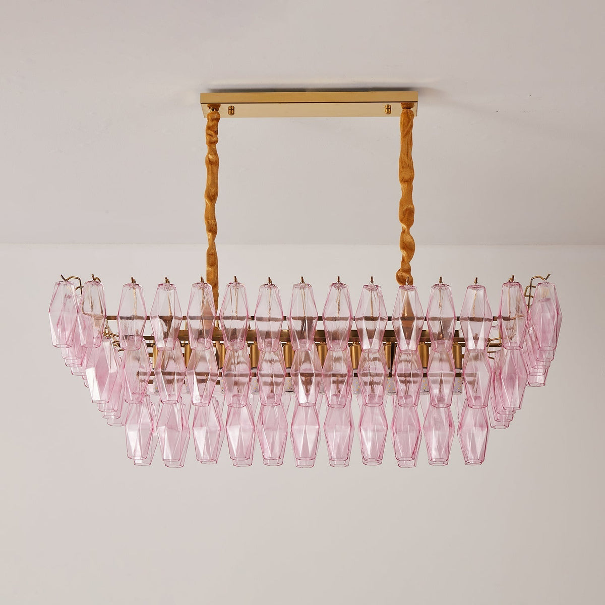 Eireora Chandelier Rose Prism Glass Rectangular Layered
