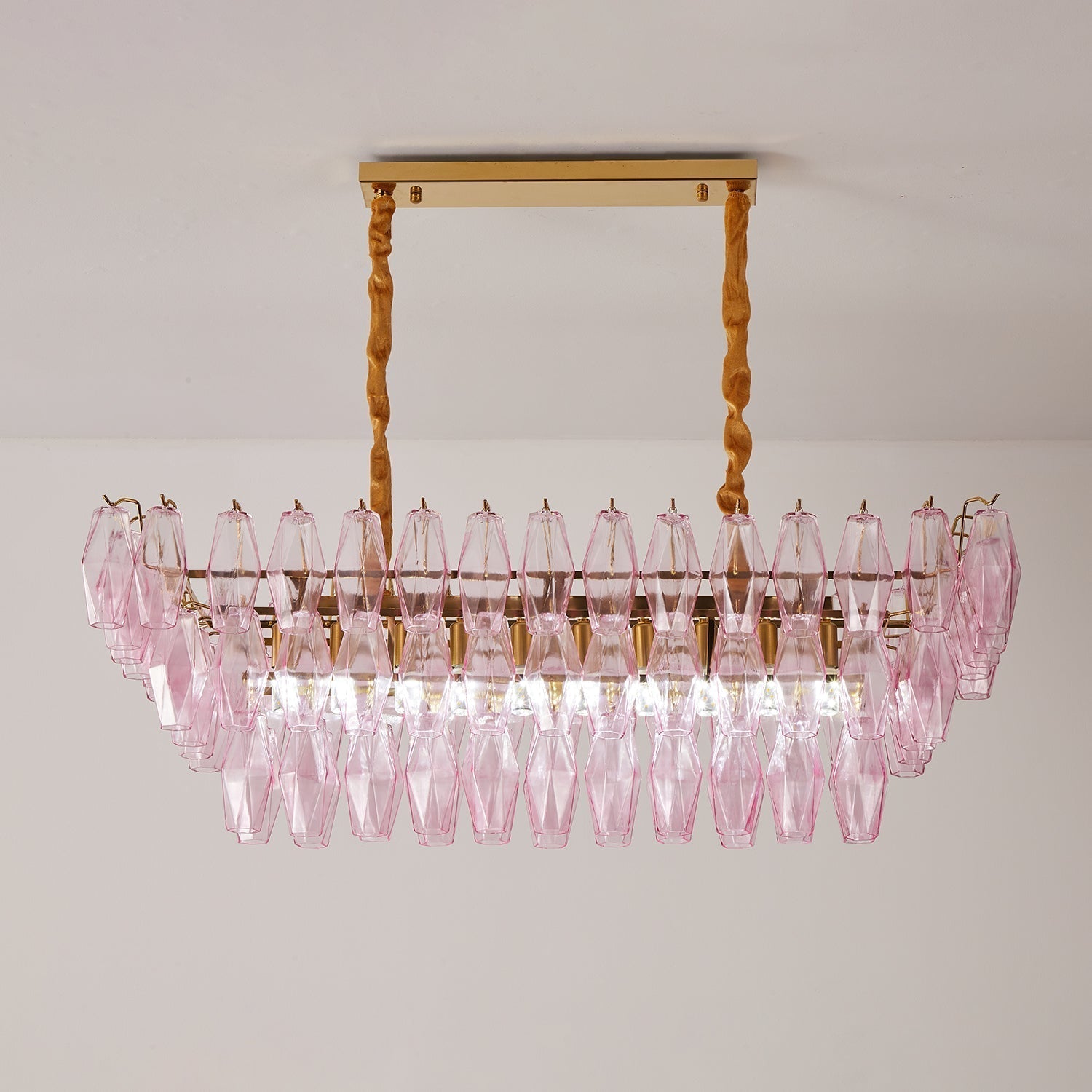 Eireora Chandelier Rose Prism Glass Rectangular Layered