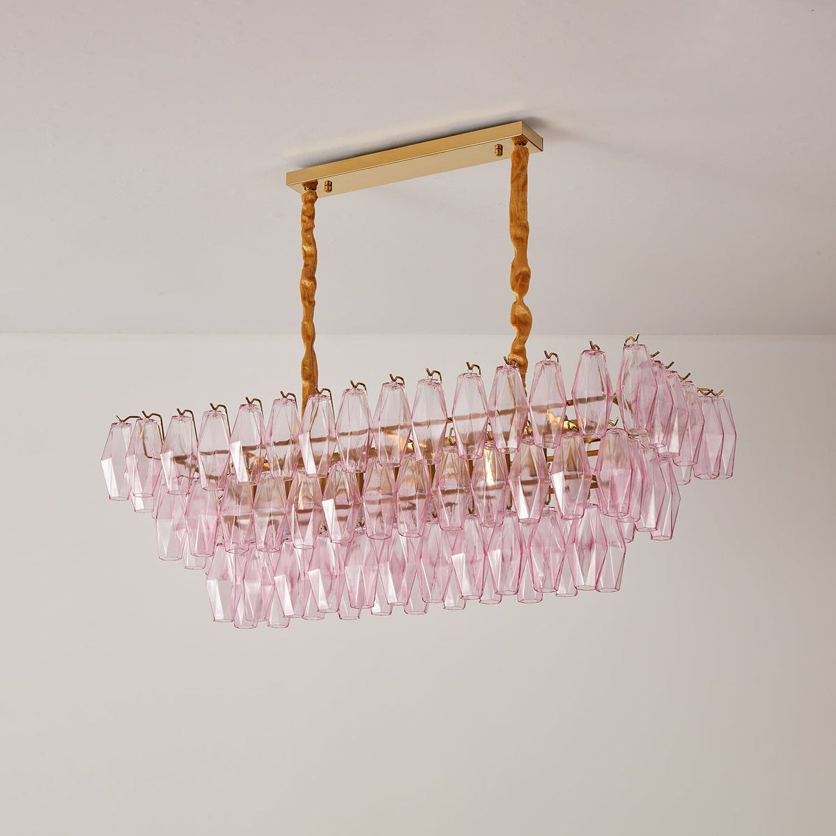 Eireora Chandelier Rose Prism Glass Rectangular Layered