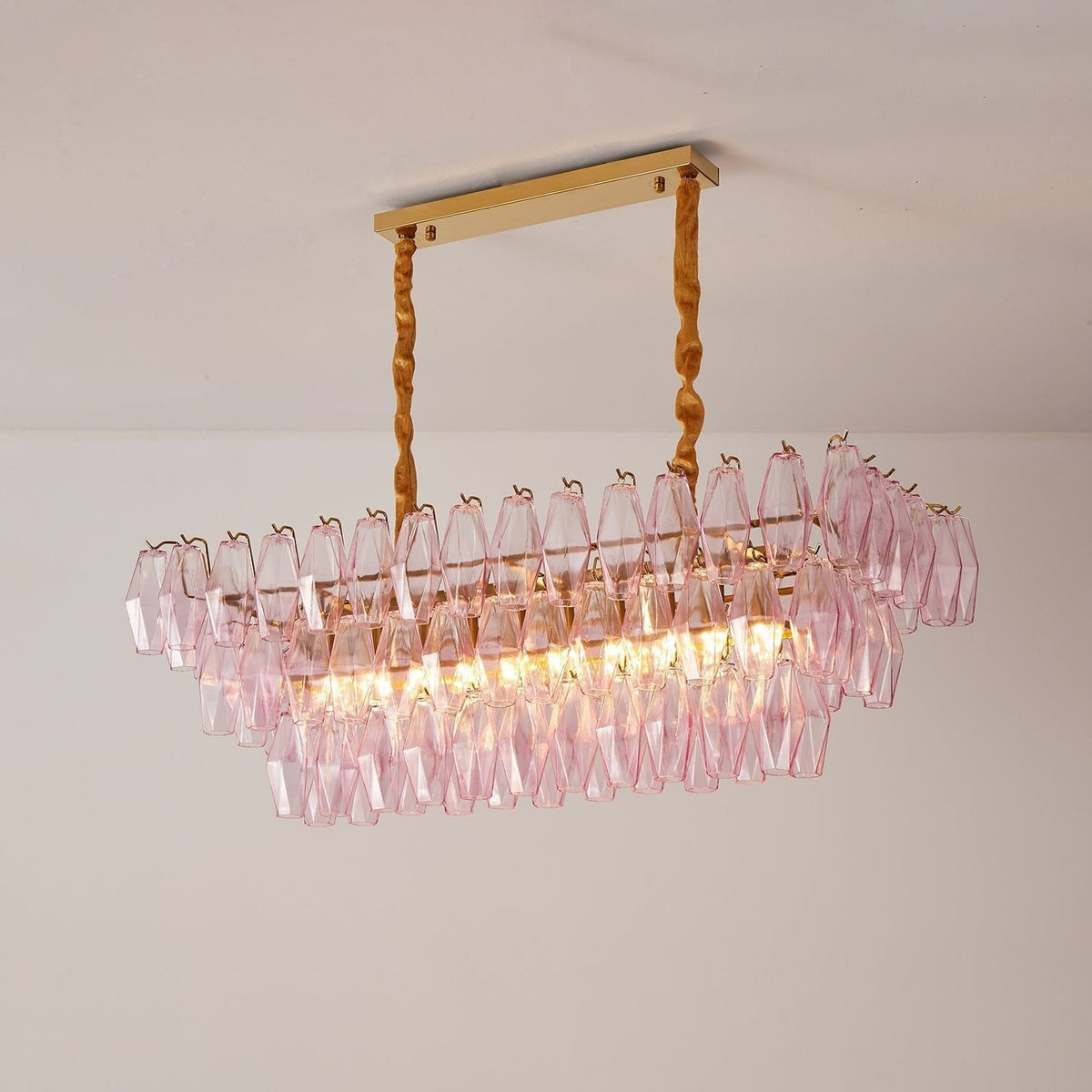 Eireora Chandelier Rose Prism Glass Rectangular Layered