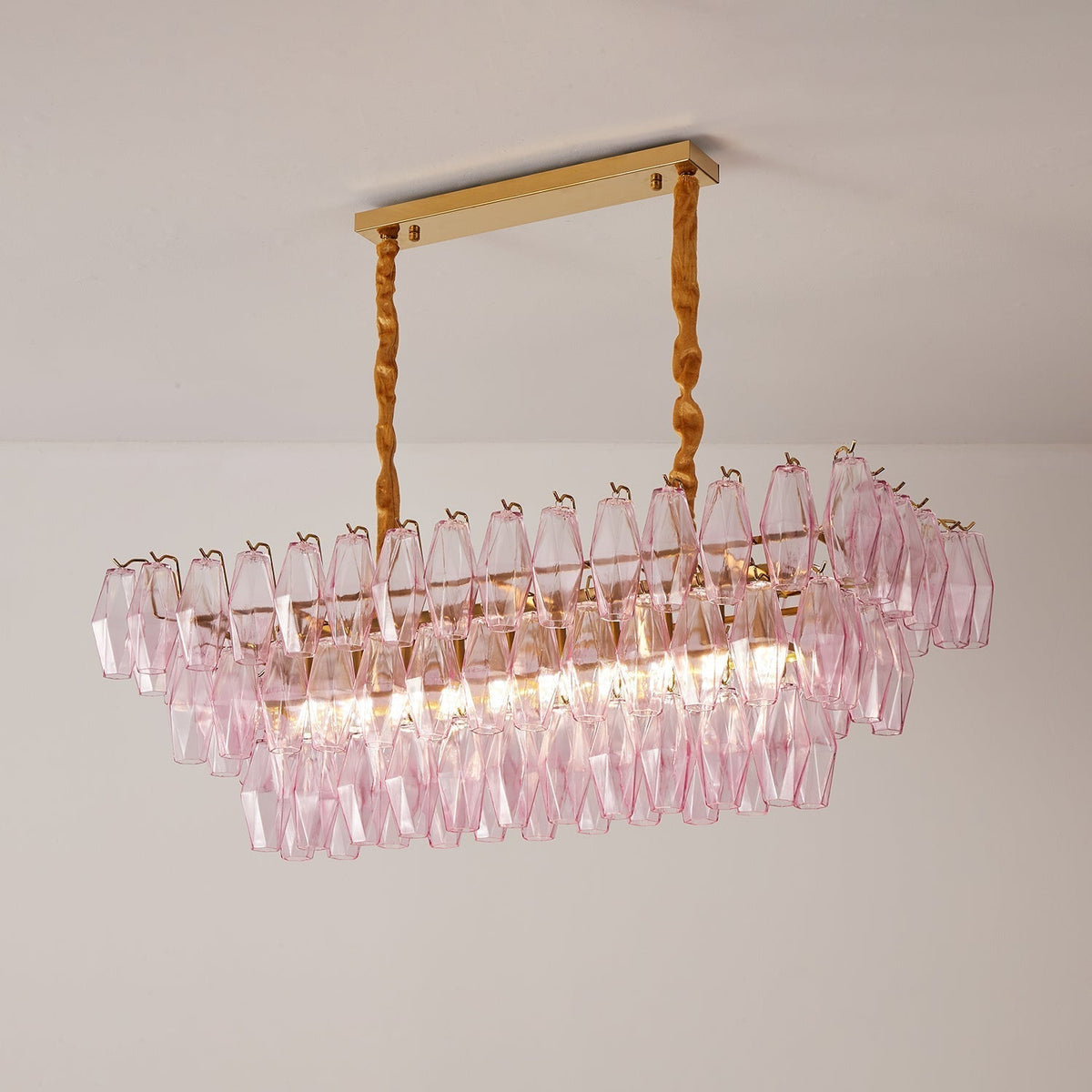Eireora Chandelier Rose Prism Glass Rectangular Layered