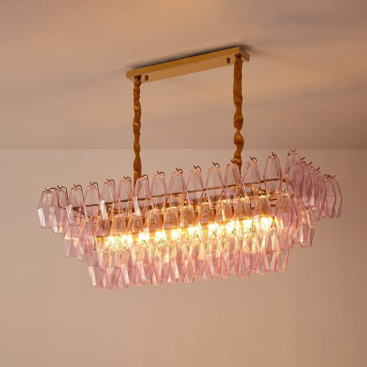 Eireora Chandelier Rose Prism Glass Rectangular Layered