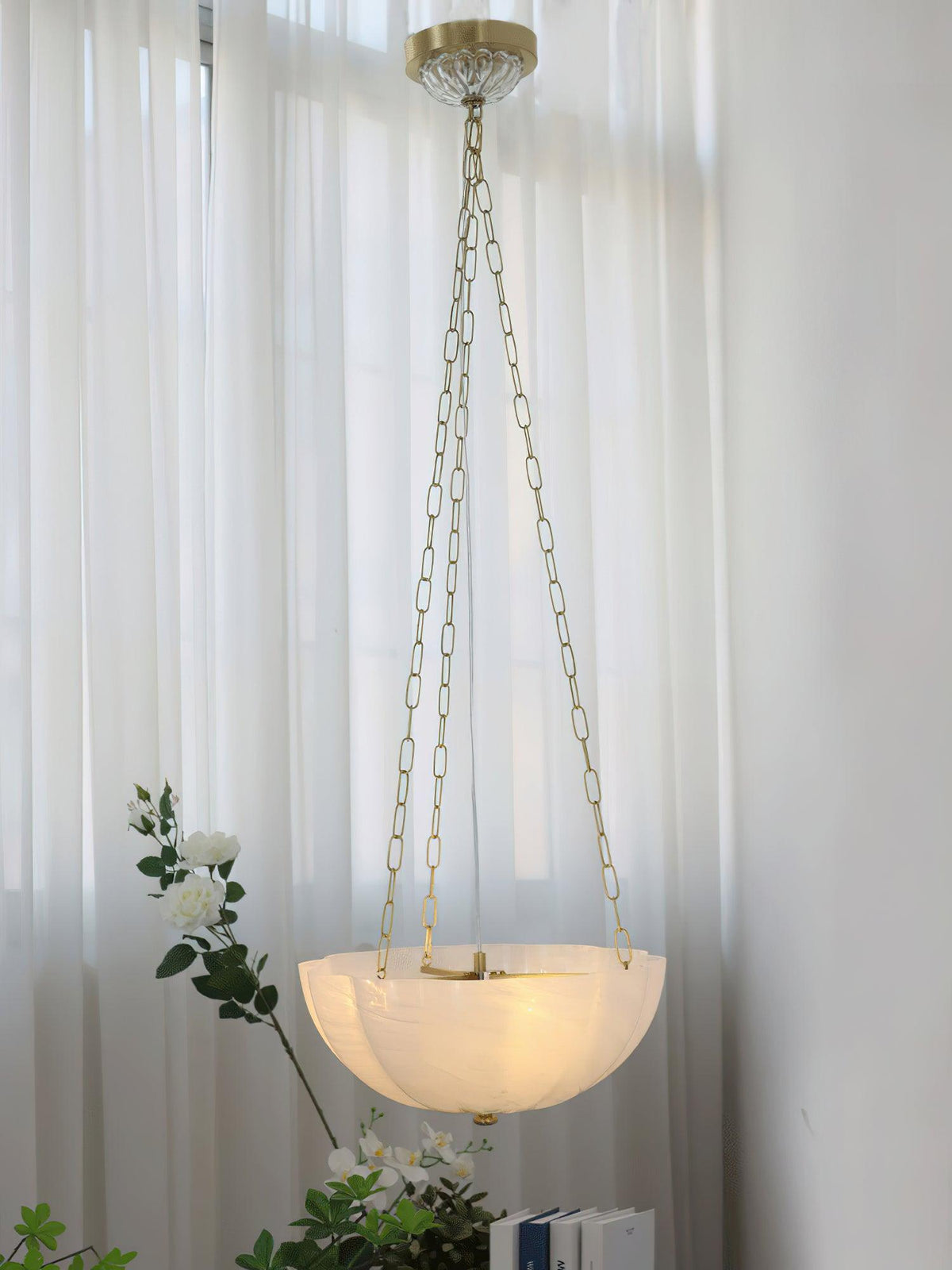 Voriq Chandelier Glass Bowl Brass Chain