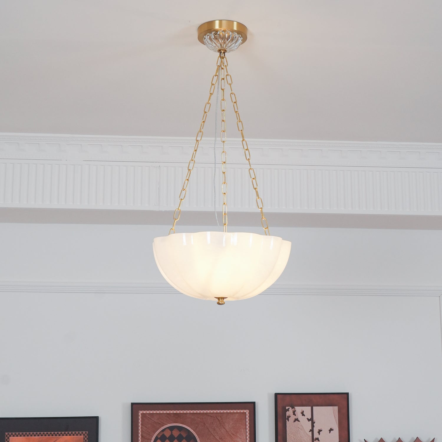 Voriq Chandelier Glass Bowl Brass Chain