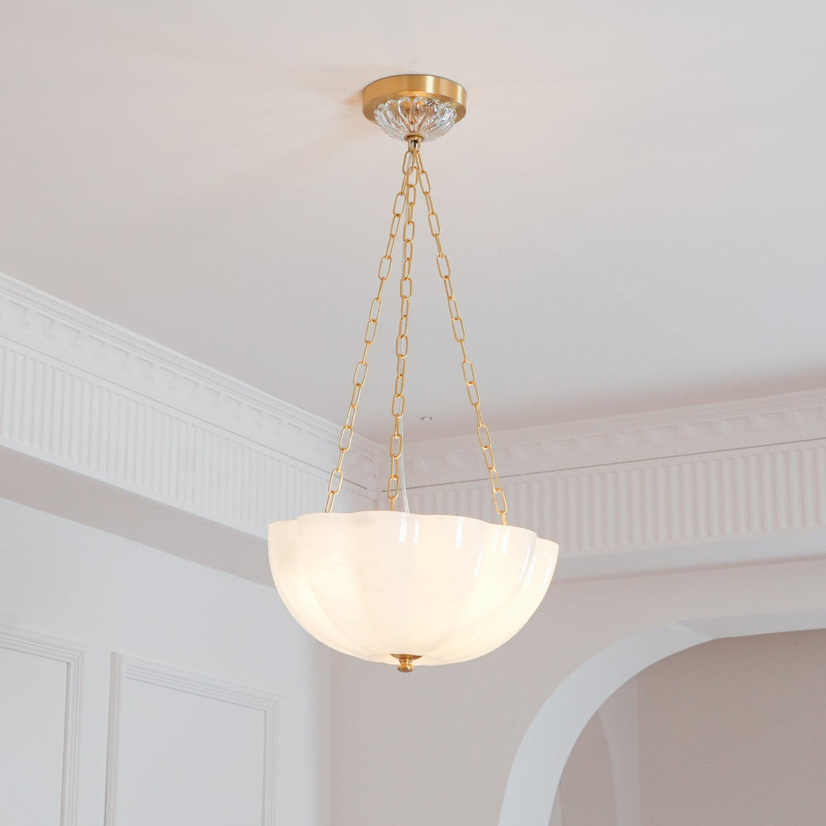 Voriq Chandelier Glass Bowl Brass Chain
