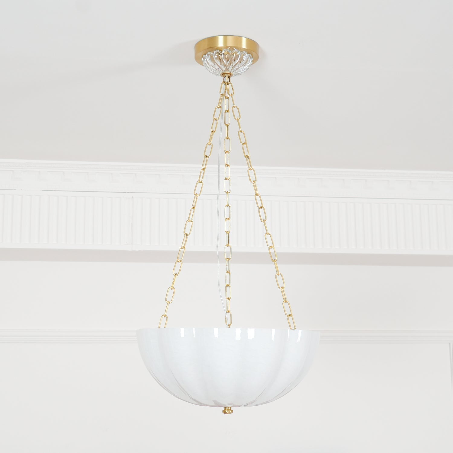 Voriq Chandelier Glass Bowl Brass Chain