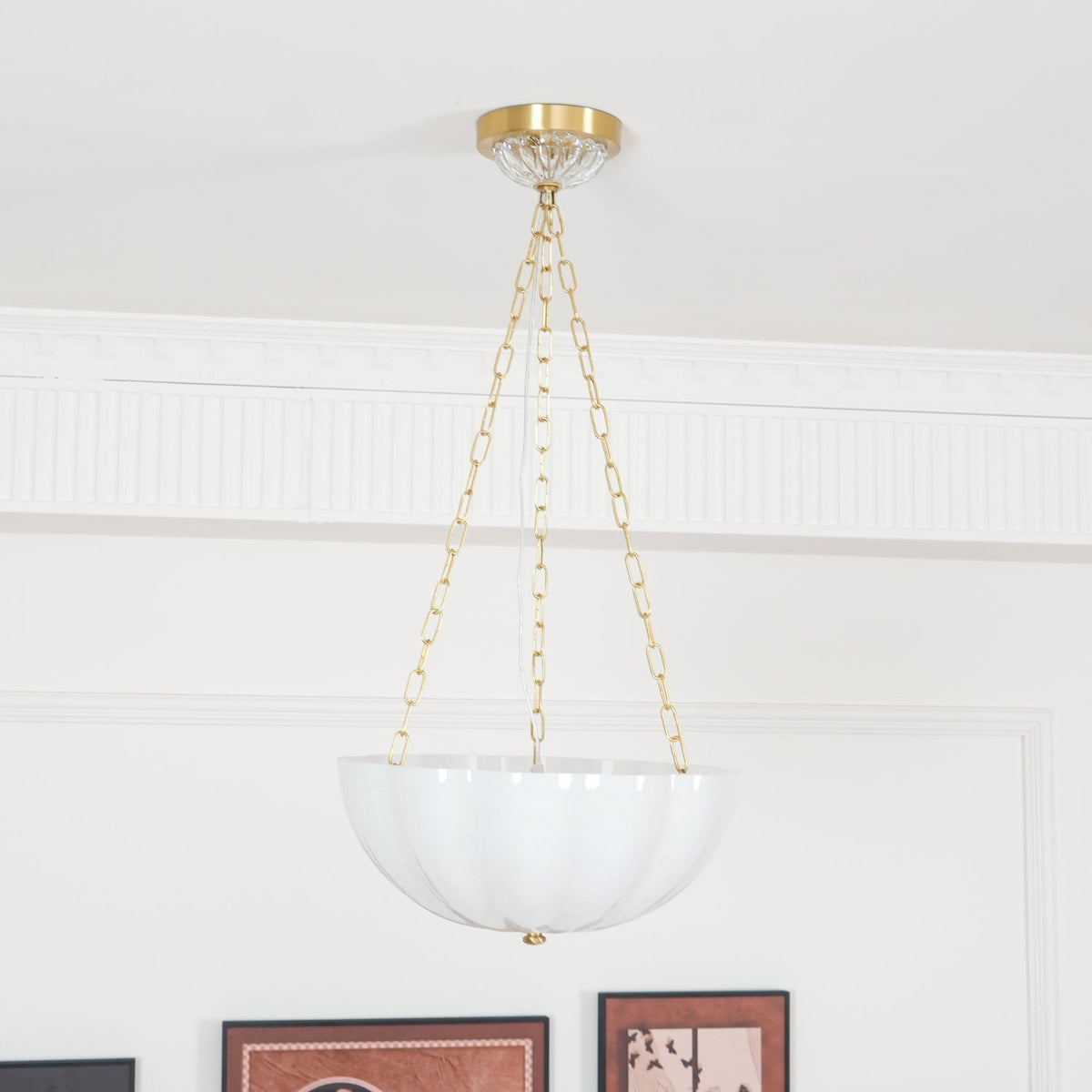 Voriq Chandelier Glass Bowl Brass Chain