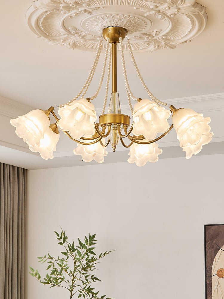Allirila Traditional Elegance  Vintage Bloom Pearls Glass Chandelier