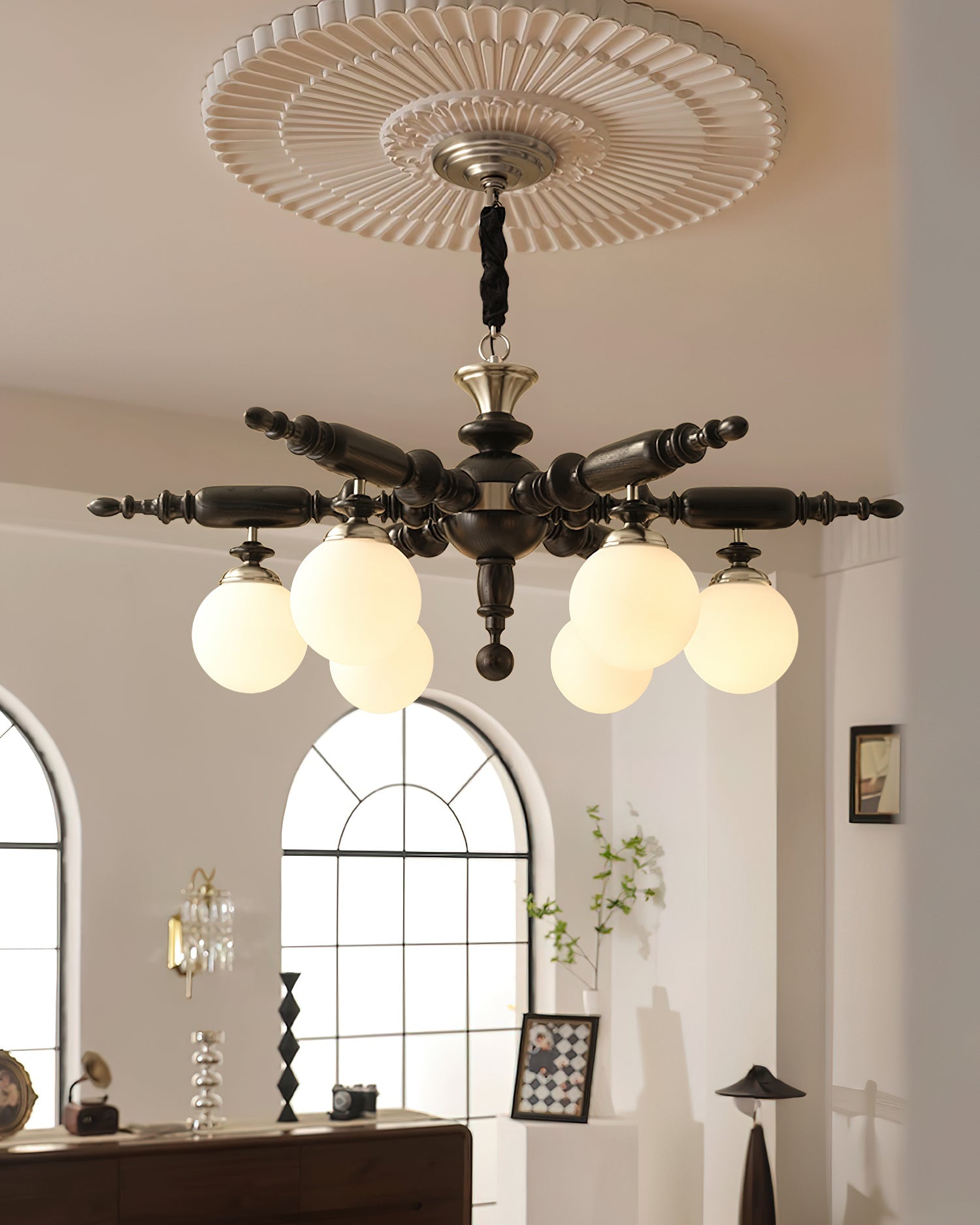 Olvenir Rustic Wood Glass Chandelier