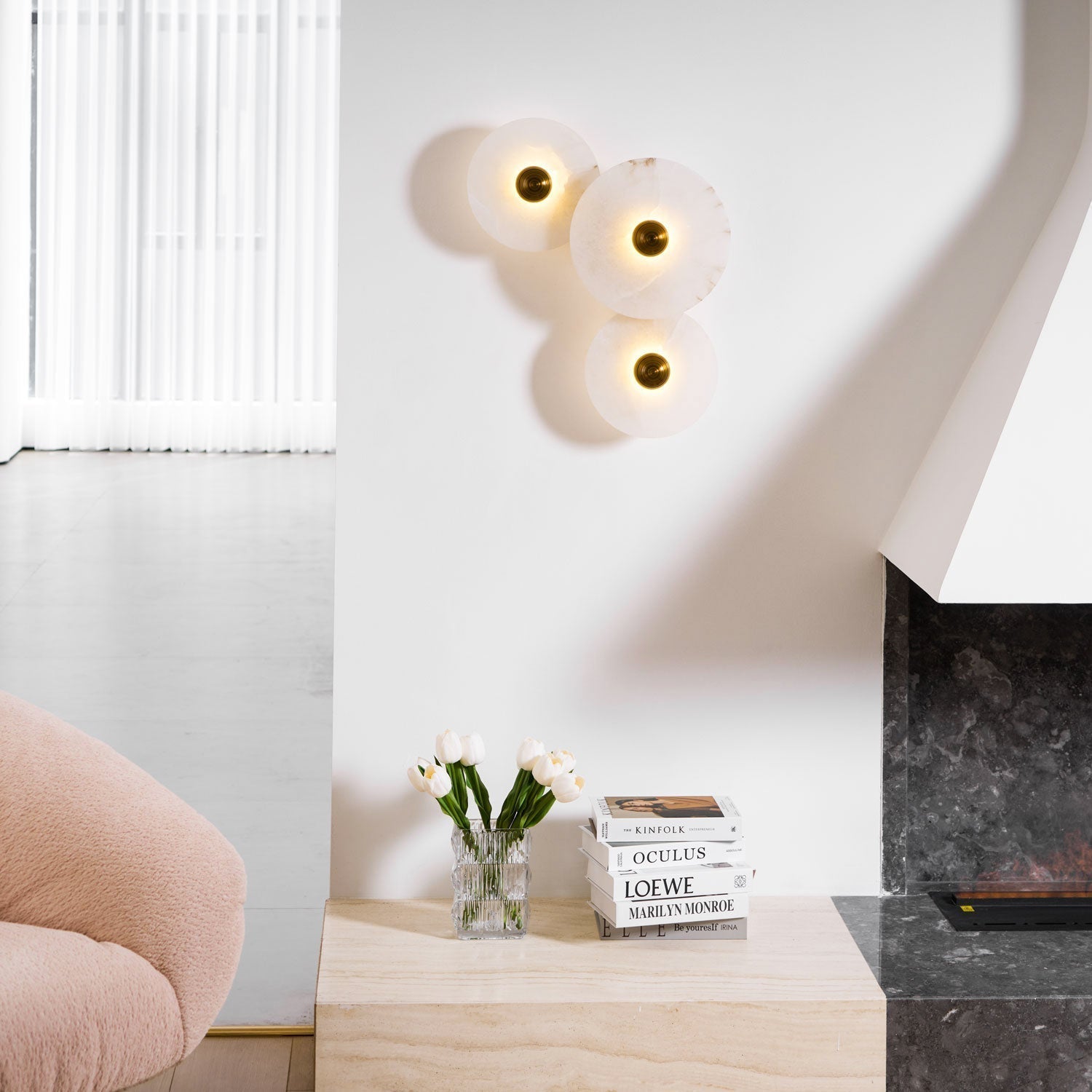 Selene Minimalist Alabaster Ceiling Light